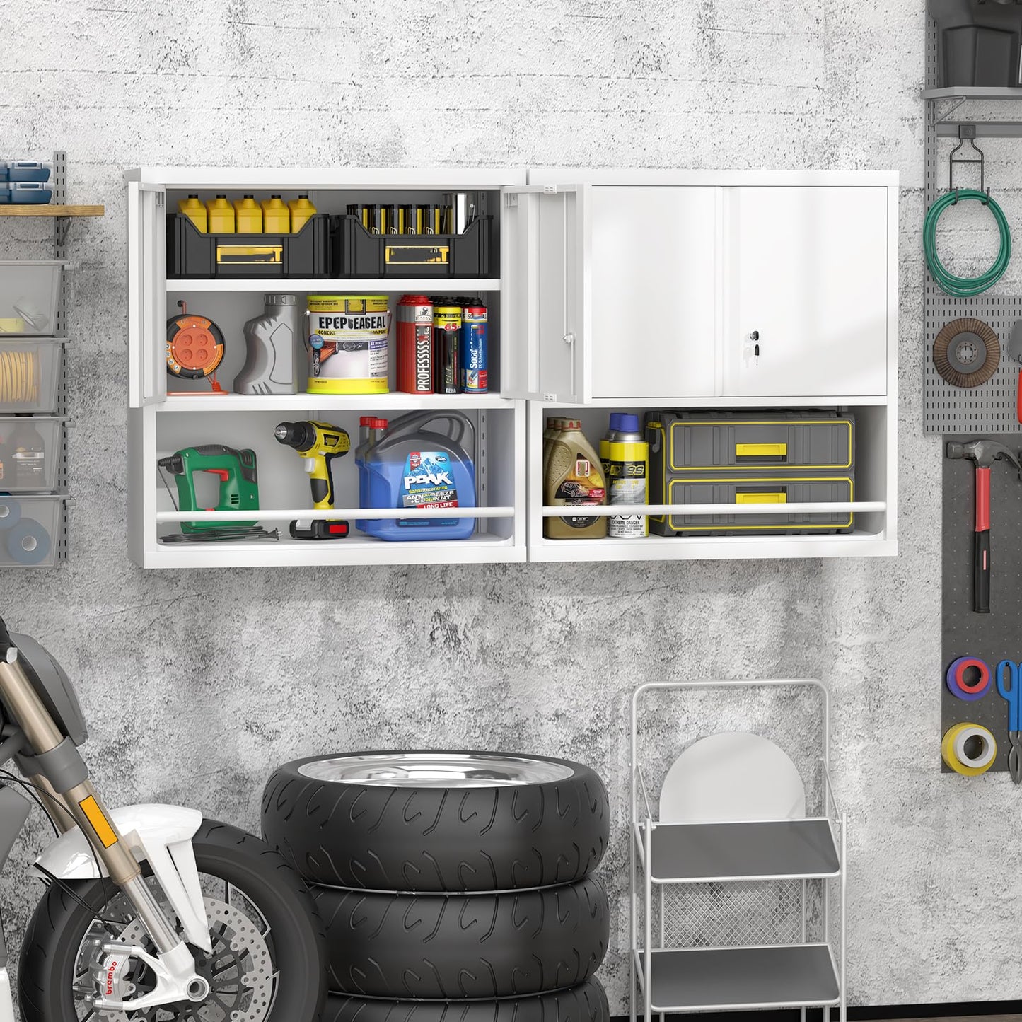 GREATMEET Metal Garage Storage Cabinet with Lock, Metal Wall Cabinets for Garage, Wall Mount Cabinet, Upper Cabinets Wall Mounted, Utility Cabinet with Adjustable Shelf, Black