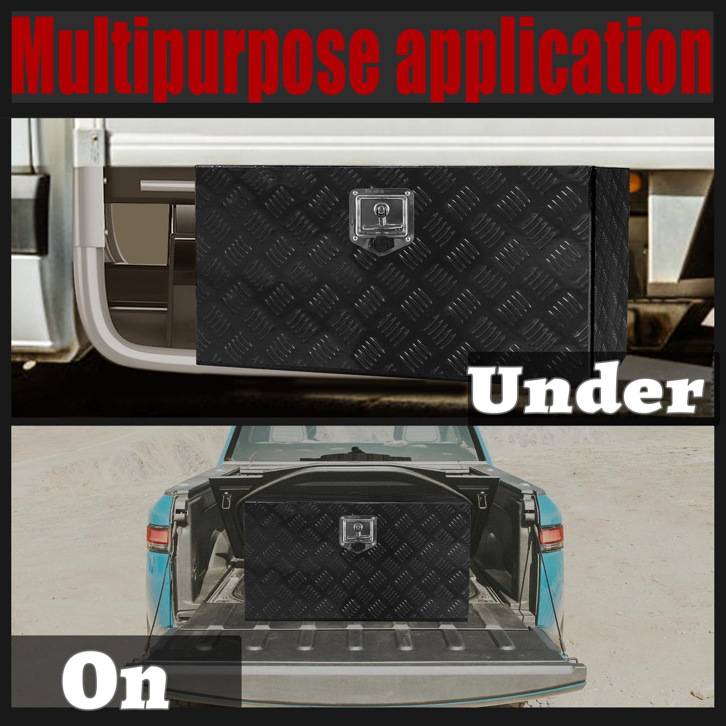 Fsehyue 30x14x16 Inch Aluminum Truck Tool Box Heavy Duty Pickup Storage Box Underbody Truck Box Diamond Plate Toolboxes with Lock and Keys Suitable for Truck Bed Pickup RV Trailer Black