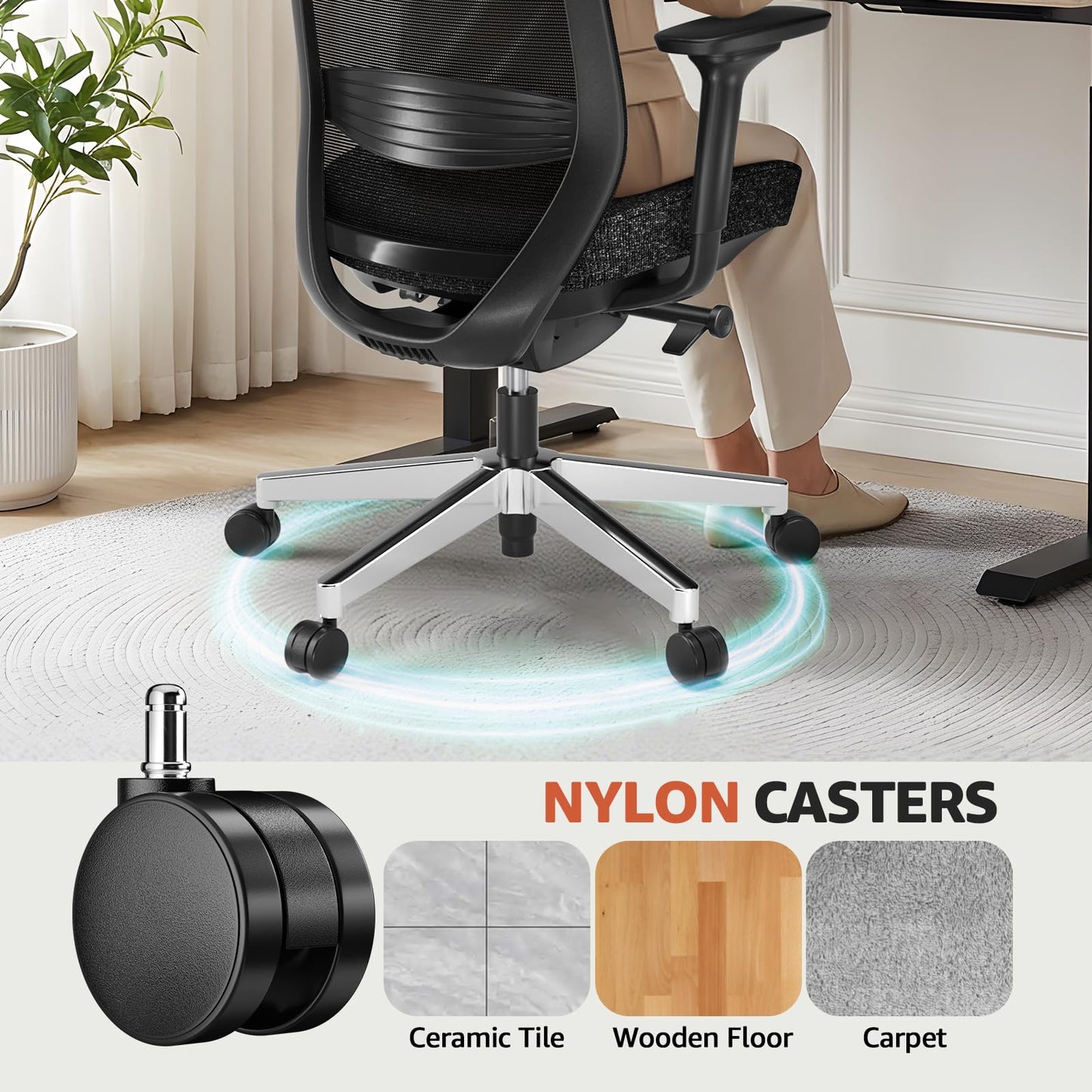 ErgoSift Ergonomic Office Chair - High-Back Mesh Desk Chair with Adjustable Lumbar Support 4D Armrests for Long Hours Sitting Black