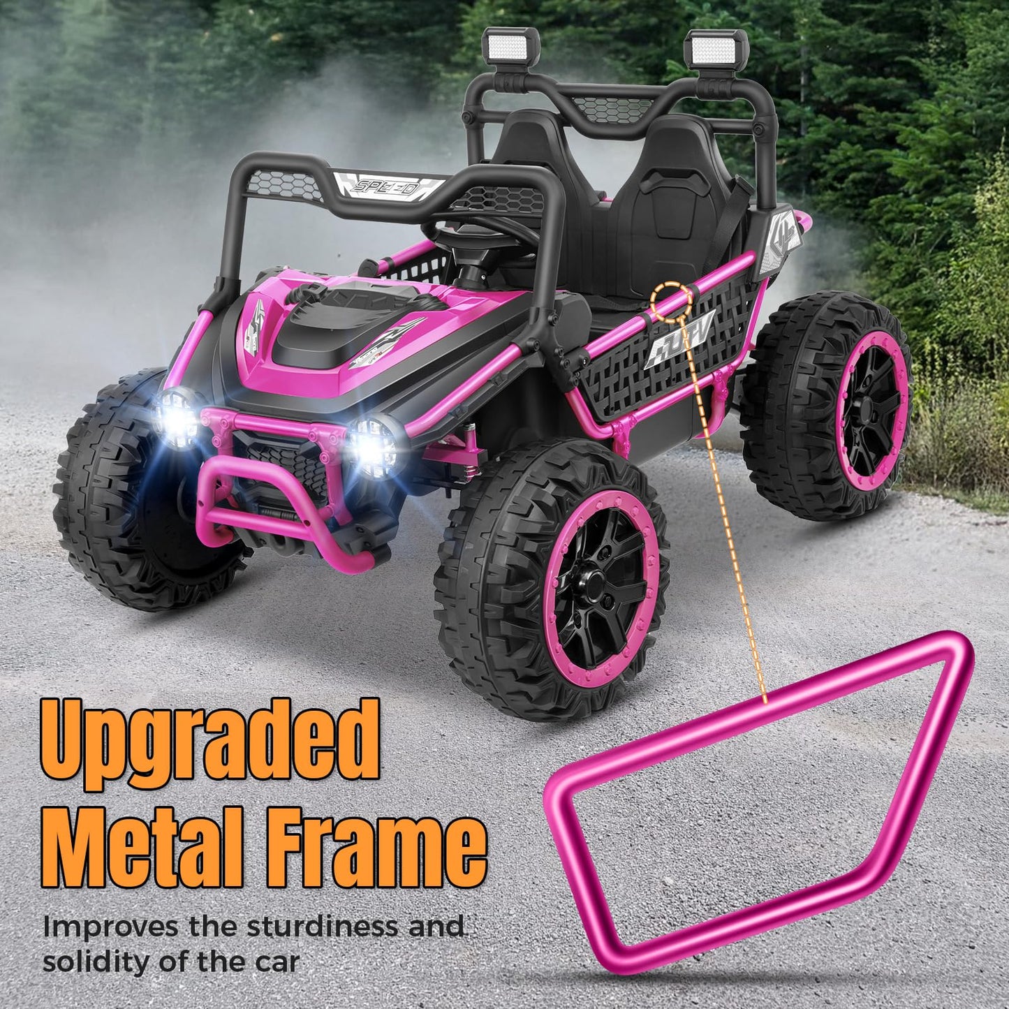 Hikole 24V Ride on Toys for Boys&Girl, 2 Seater Kids UTV with Parent Remote, 400W Battery Motors Operated, XXL Design, Steering Wheels, Easy to Assemble, Dashboard/LED/Horn/Bluetooth, Hot Pink