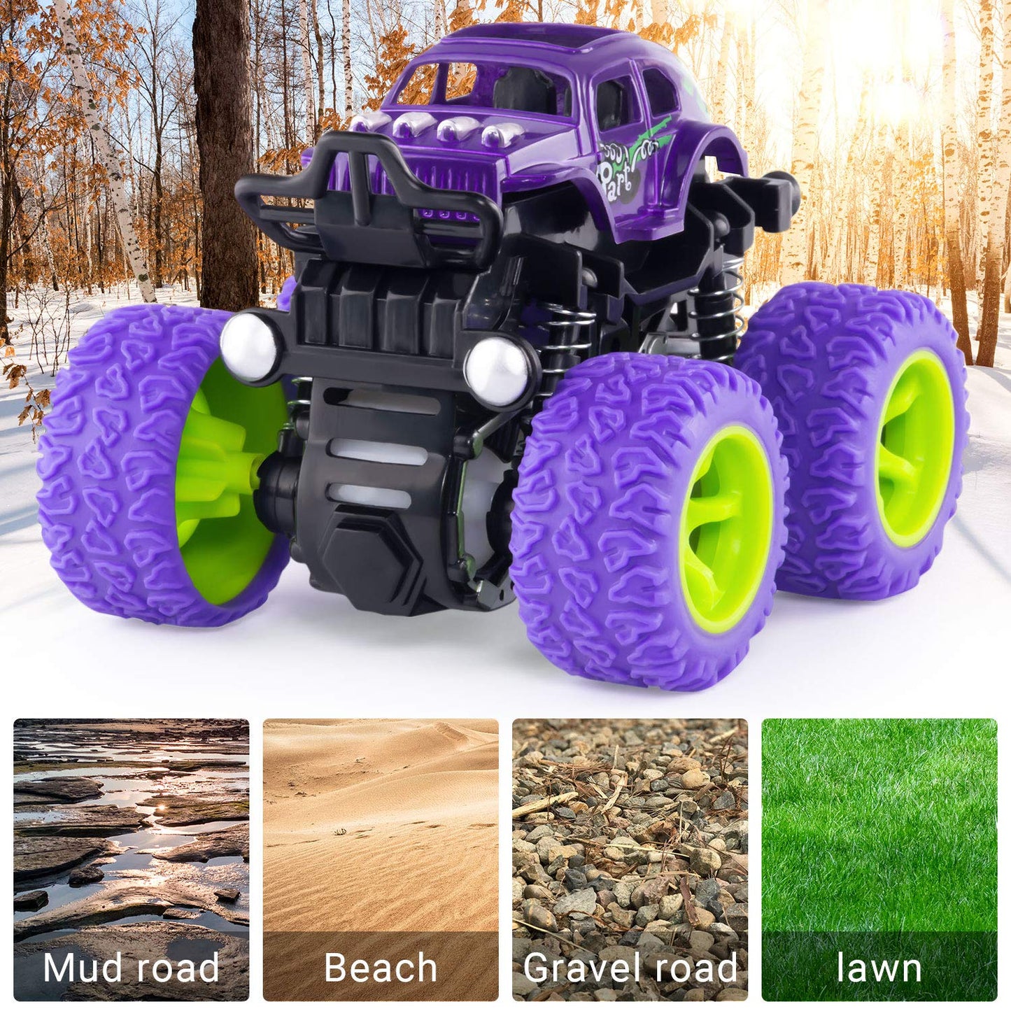 ANAOER 4 Pack Monster Trucks Toys for Boys 2 3 4 5 6 Year Old, Friction Powered Pull Back Car Toys for Toddlers Kids Ages 2-3-5-7, Best Birthday Christmas Party Gift for Boys and Toddlers