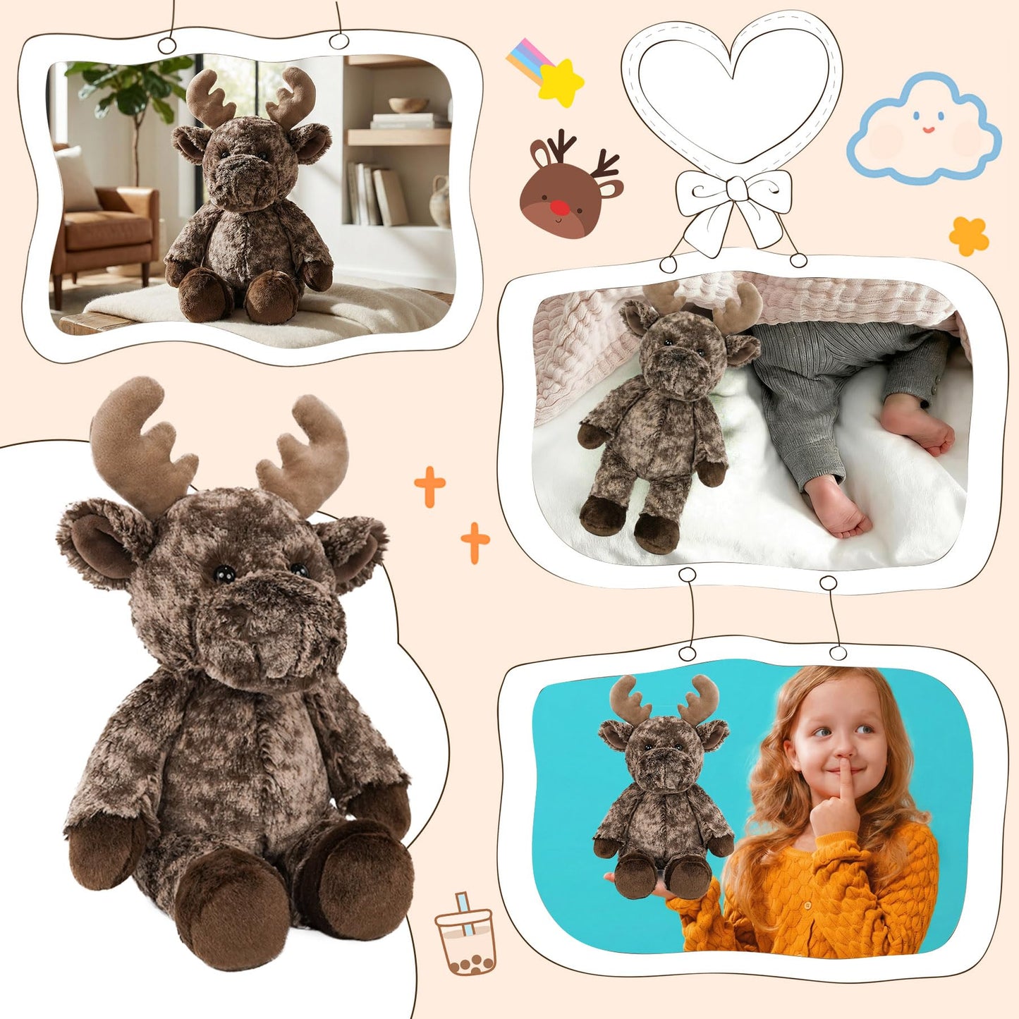 okegztoa Stuffed Animal Plush Toy Soft Plushie Cuddly Reindeer Cute Plush Toy for Kids Toddlers Boys Girls Birthday Christmas Nursery Decor Party Favors
