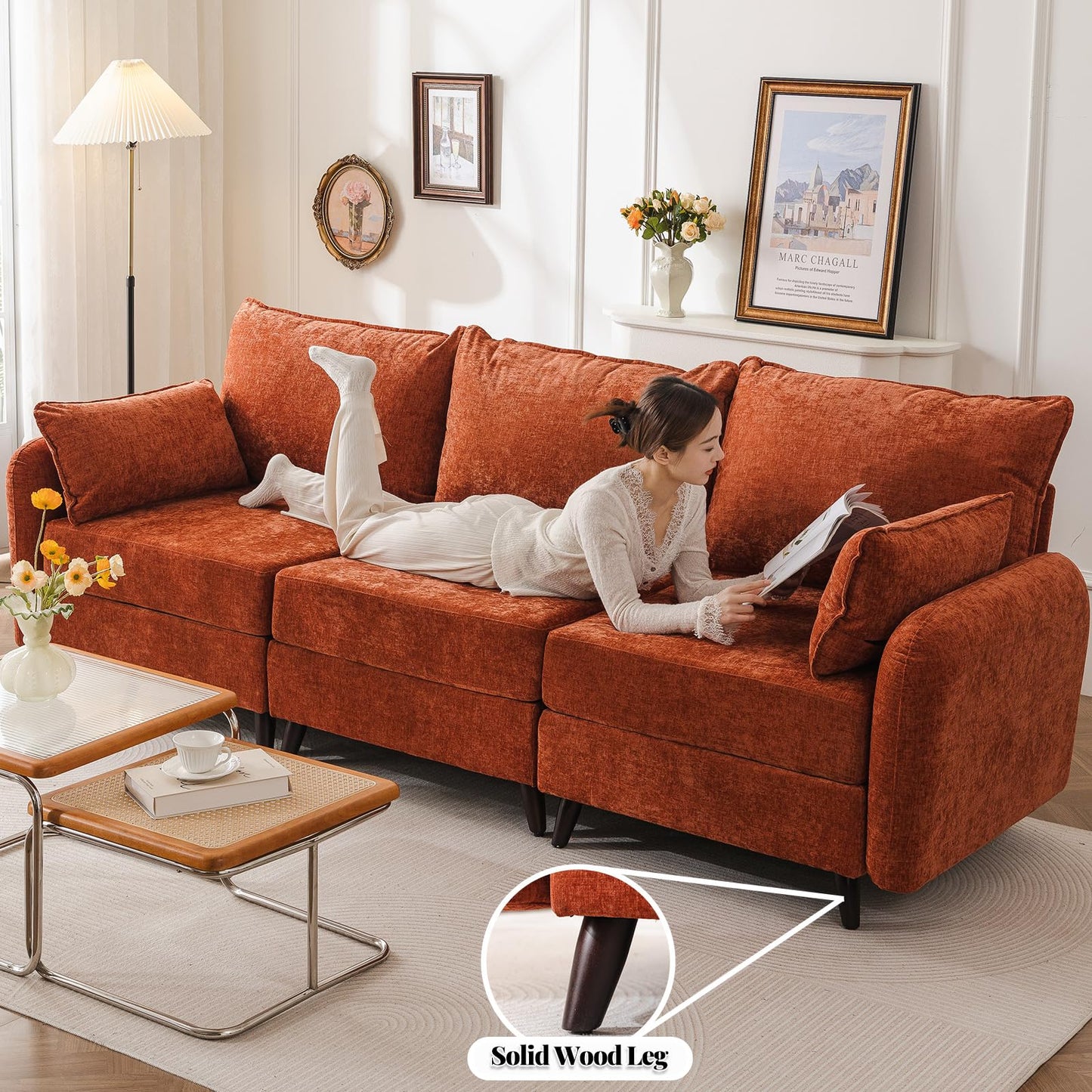Rexulqo 104'' Modular Sectional Sofa with All Seats Storage,Oversized 3-Seater Comfy Cloud Couches with Deep Seat,Big Couch for Living Room,Bedroom,Velet,Orange