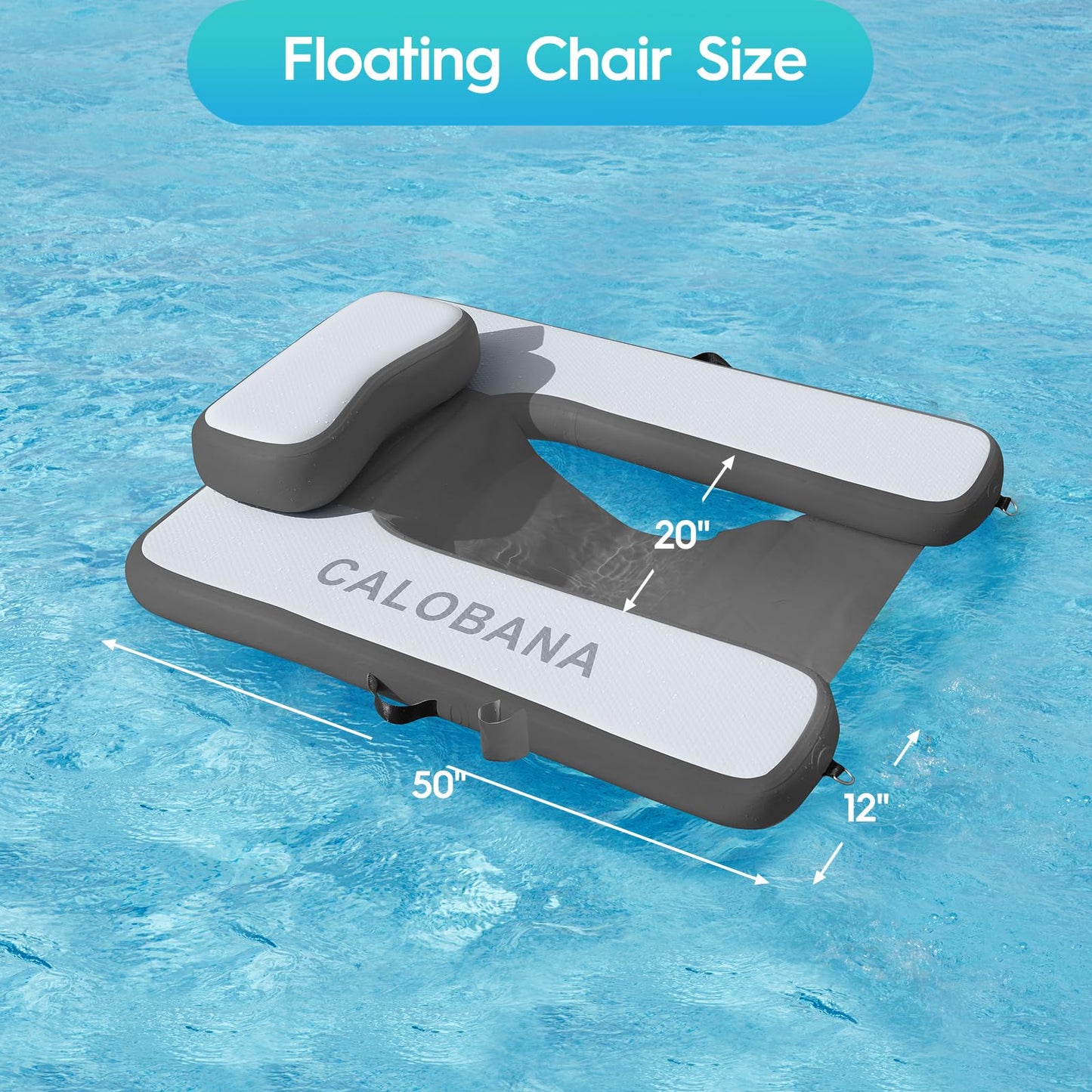 CALOBANA Inflatable Floating Chair, Tanning Pool Lounger Chair Floats for Adult Summer Beach Lake Swimming Pool Party, Grey
