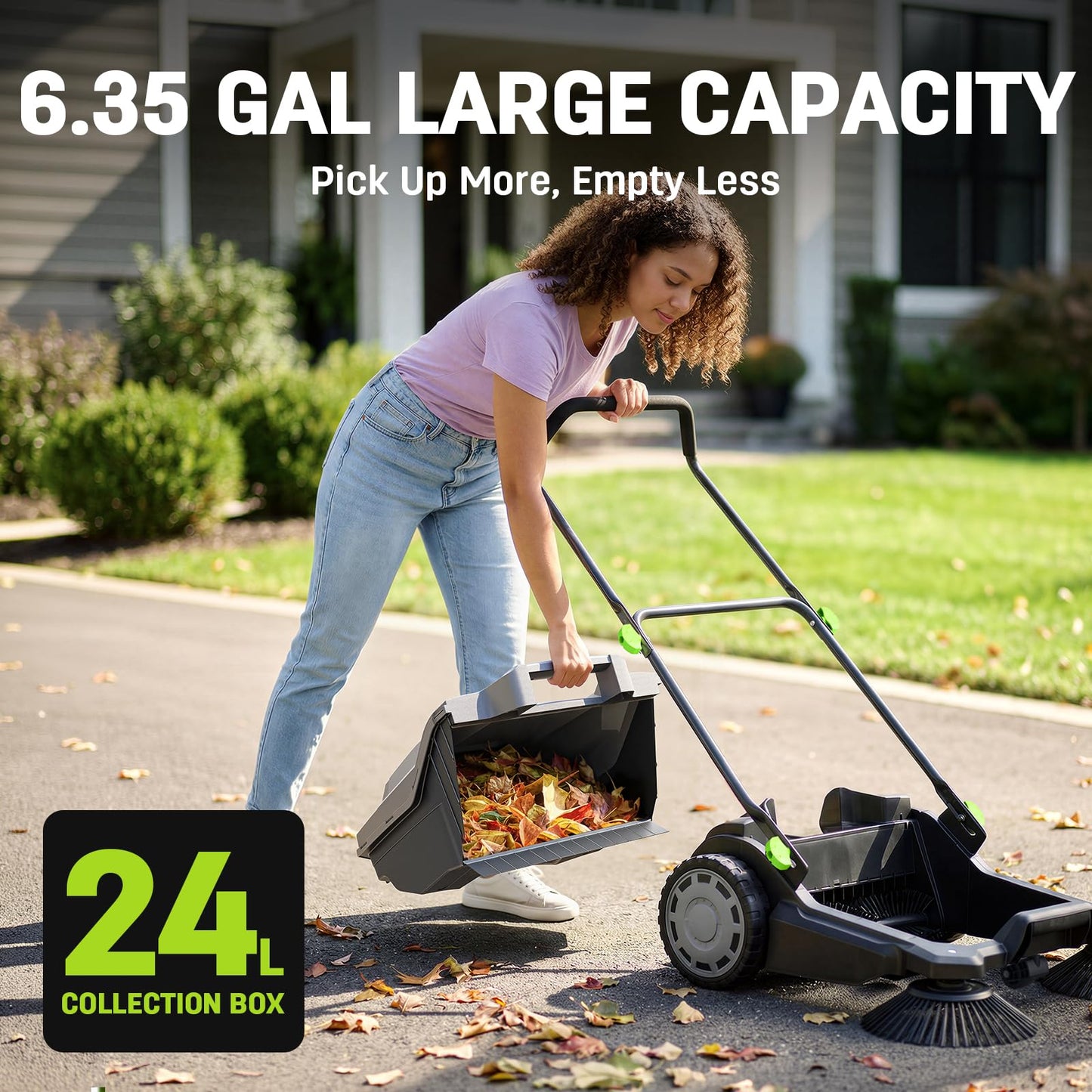 STEELITE Walk-Behind Hand Push Floor Sweeper, 26.8" Sweeping Width Floor Sweeper Manual Non-Electric, 6.35 Gal Waste Container, Angle & Height Adjustable Folding Handle for Walkway, Yard and Patio