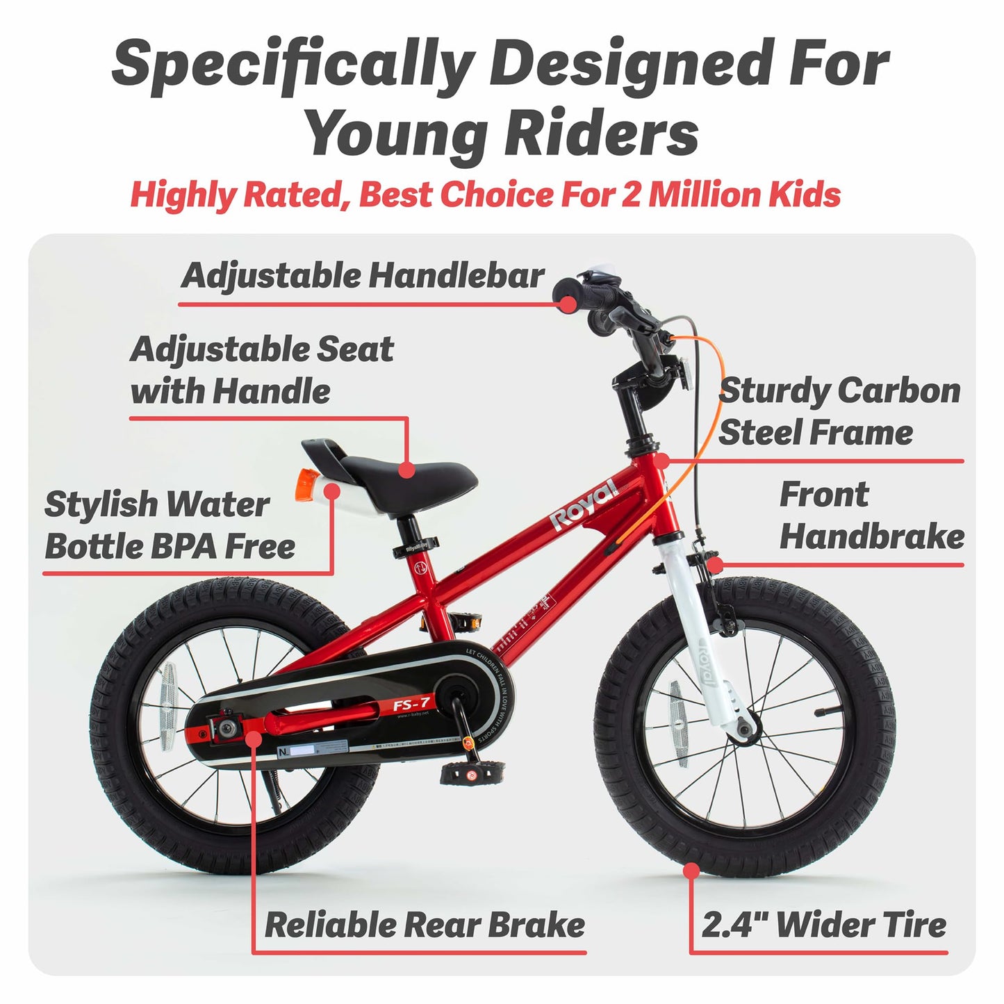 RoyalBaby Freestyle-7 Toddlers Kids Bike 12 Inch Wheel Dual Handbrakes Bicycle Beginners Boys Girls Ages 3-4 Years, Red
