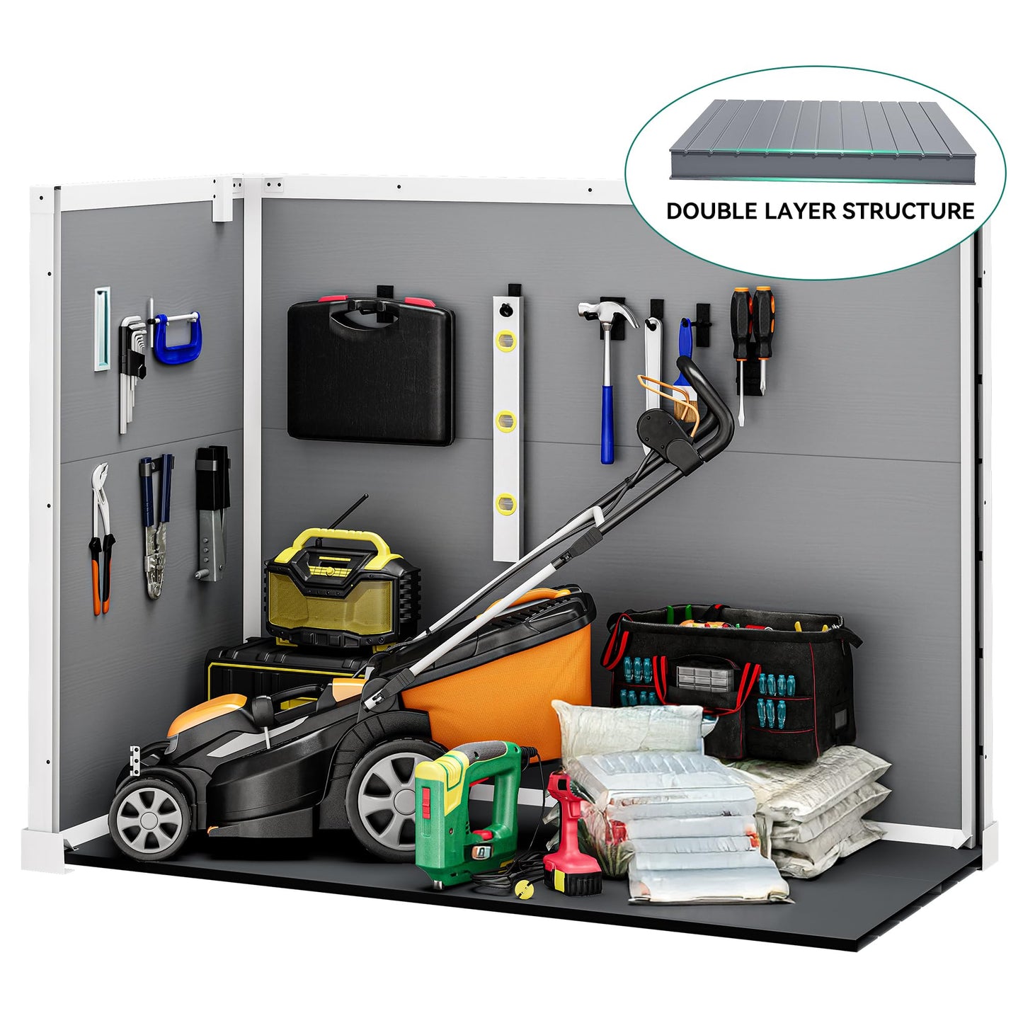 DWVO 41 Cu.ft Horizontal Resin Storage Shed, All Weather 4.7x2.5 FT Outdoor Garden Shed with Hydraulic Struts, 3 Locks, Lockable to Floor for Garden Tools, Trash Cans, Gray