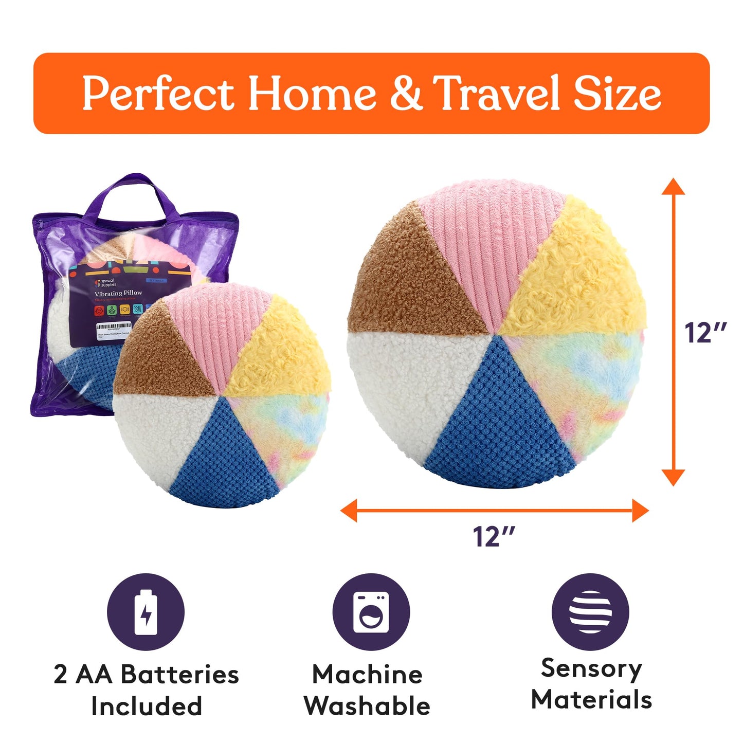 Special Supplies Vibrating Pillow Sensory Pressure Activated Calm for Kids and Adults, 14” Plush Minky Soft Cover with Textured Therapy Stimulation Bumps- 3 Vibration Modes, Music & Voice Recording