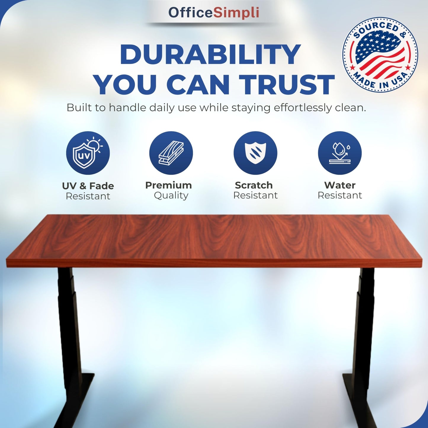 OfficeSimpli 48 x 30 Inch Desk Top, Made in USA Replacement Table Top for Sit-to-Stand Adjustable Desk Frame, Workbench or Countertop for Classroom, Home and Office (Desk Top Only) - Mahogany