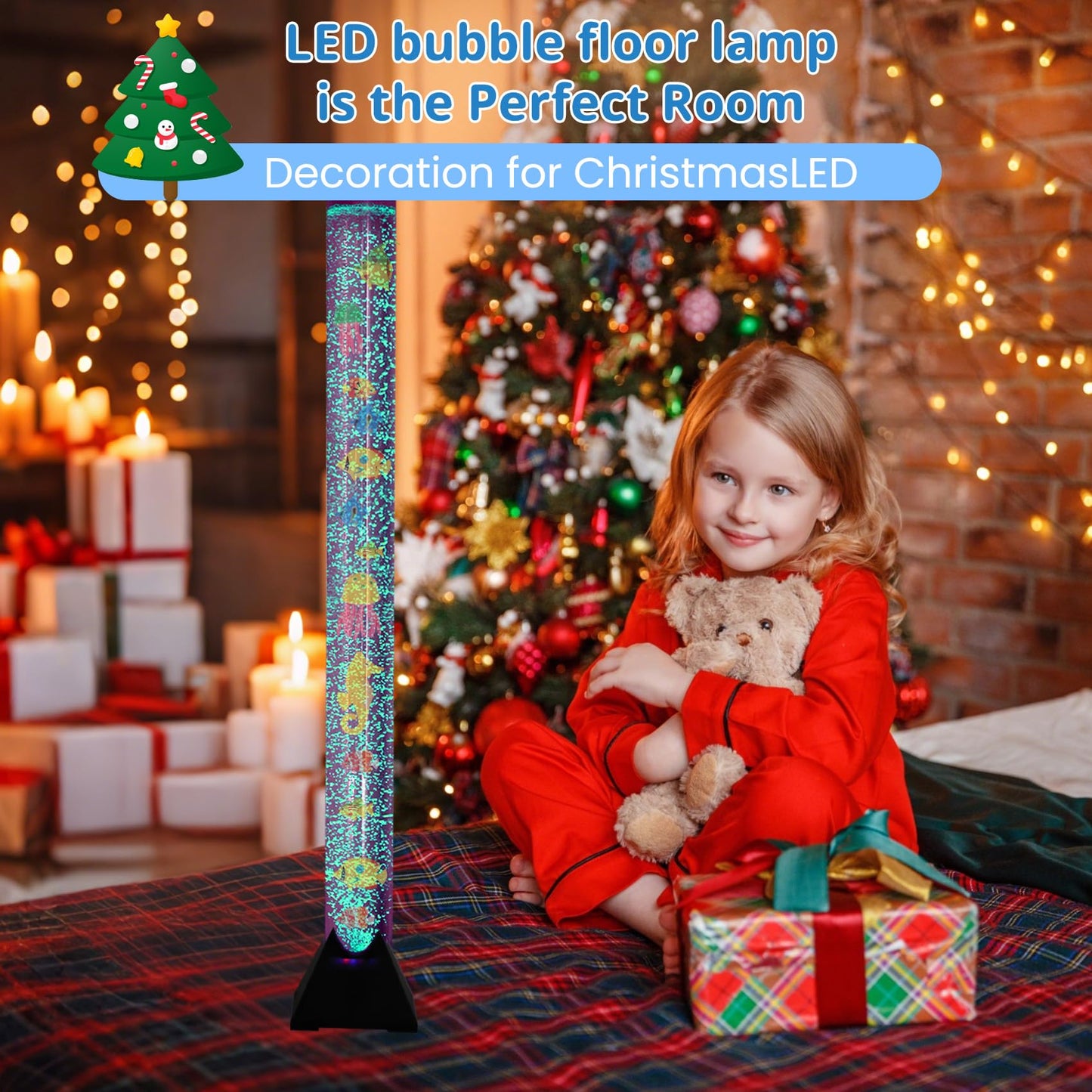 4FT Sensory LED Bubble Tube Lamp with Color-Changing Lights – Soothing Water Bubble Effects for Kids with Autism & ADHD, Stress Relief for Adults, (One Set, Not Five Sets)