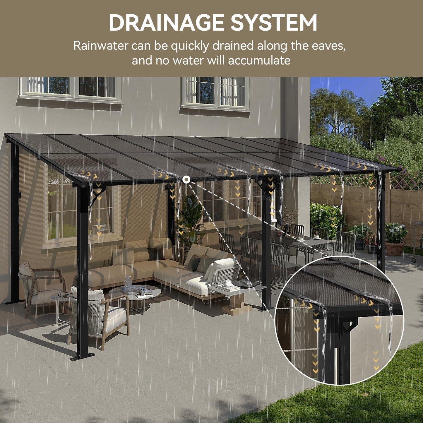 Aoxun 20' x 10' Gazebo for Patio, Gazebo Pergola with Sloped Roof, Large Wall-Mounted Heavy Duty Awnings, for Backyard, Deck, Patio (Black)