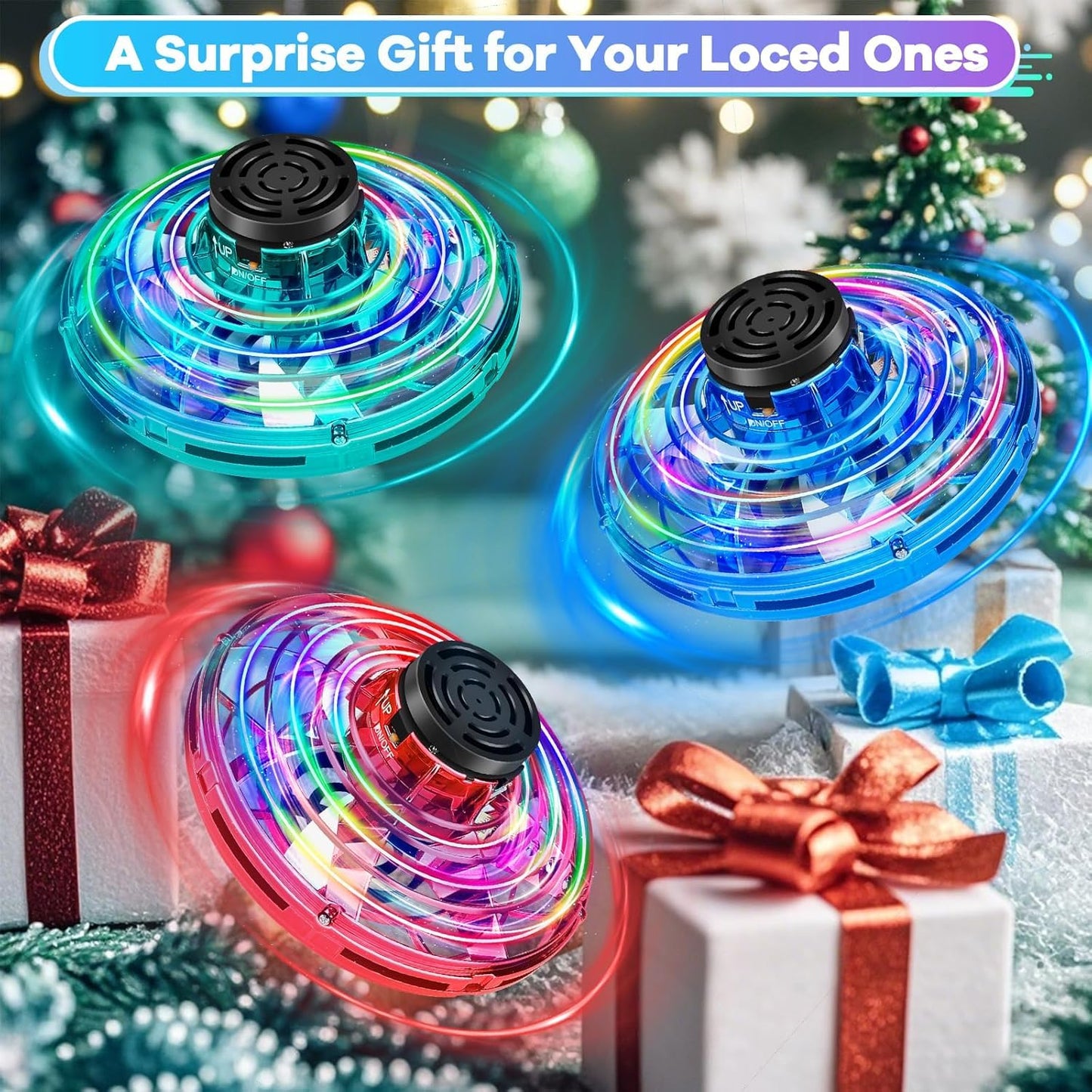 Vantexi Drone for Kids Flying Toys,2026 Upgrade LED Fidget Spinner,Hand Operated Fidget Flying Spinner Toy for Indoor Outdoor, Christmas Birthday Gifts for 6 7 8 9+ Year Old Boys Girls(Blue&Green,ABS)