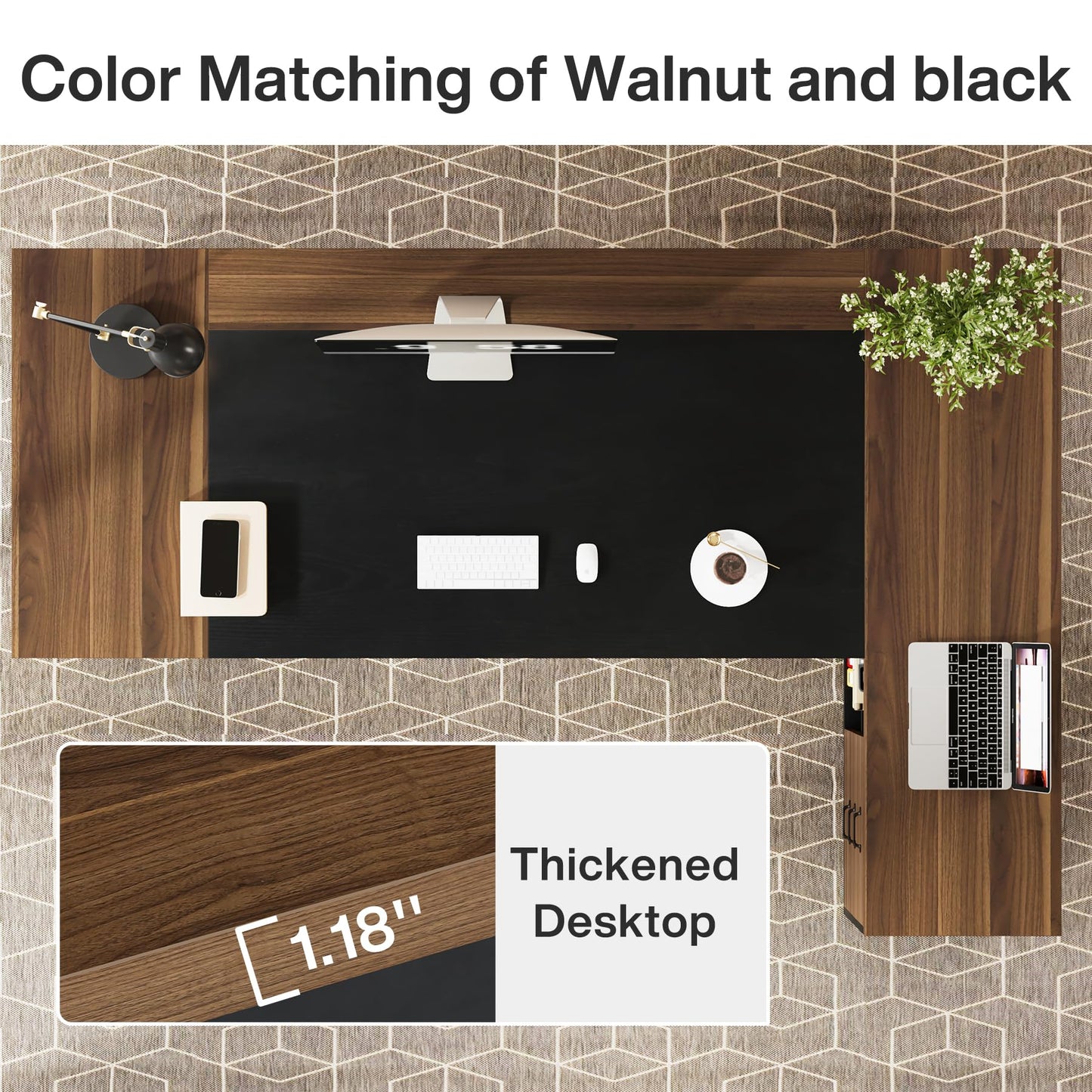 Tribesigns 78" L-Shaped Executive Desk, Large Modern Office Desk with Drawers and File Cabinet, Business Furniture with Storage Shelves, Big Computer Desk for Home Office (Light Walnut + Black)