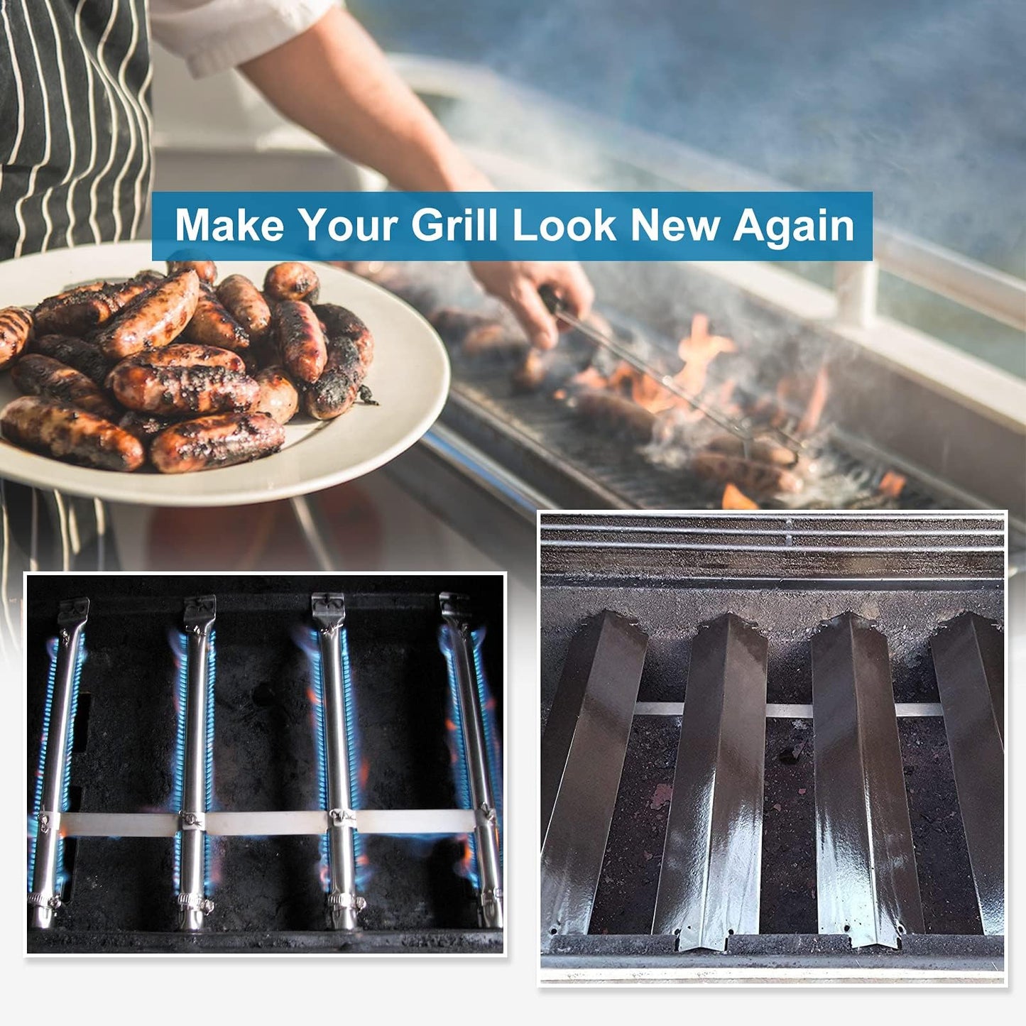 Criditpid Stainless Steel Grate & Emitter Plate, Burners & Ignitors, Heat Tents & Carryover Tubes Kit Replacement for Charbroil 463247412 463257110 463247009 463247109 463225312 463270909 Gas Grill.