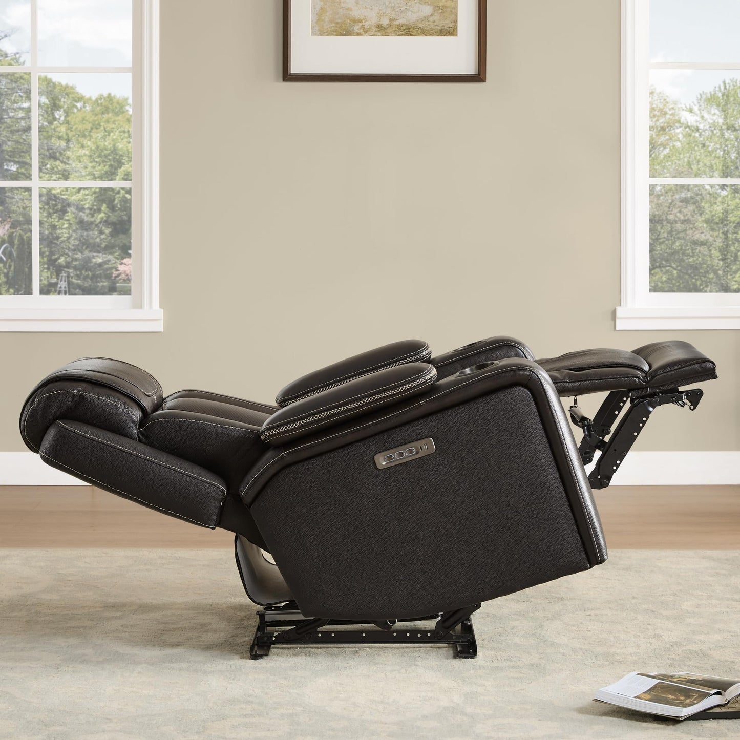 Watson & Whitely Electric Recliner Chairs for Adults, Oversized Genuine Leather Recliner, Super Zero Gravity Reclining Chair W Triple-Motor Adjustable Headrest & Lumbar Support, Dark Brown
