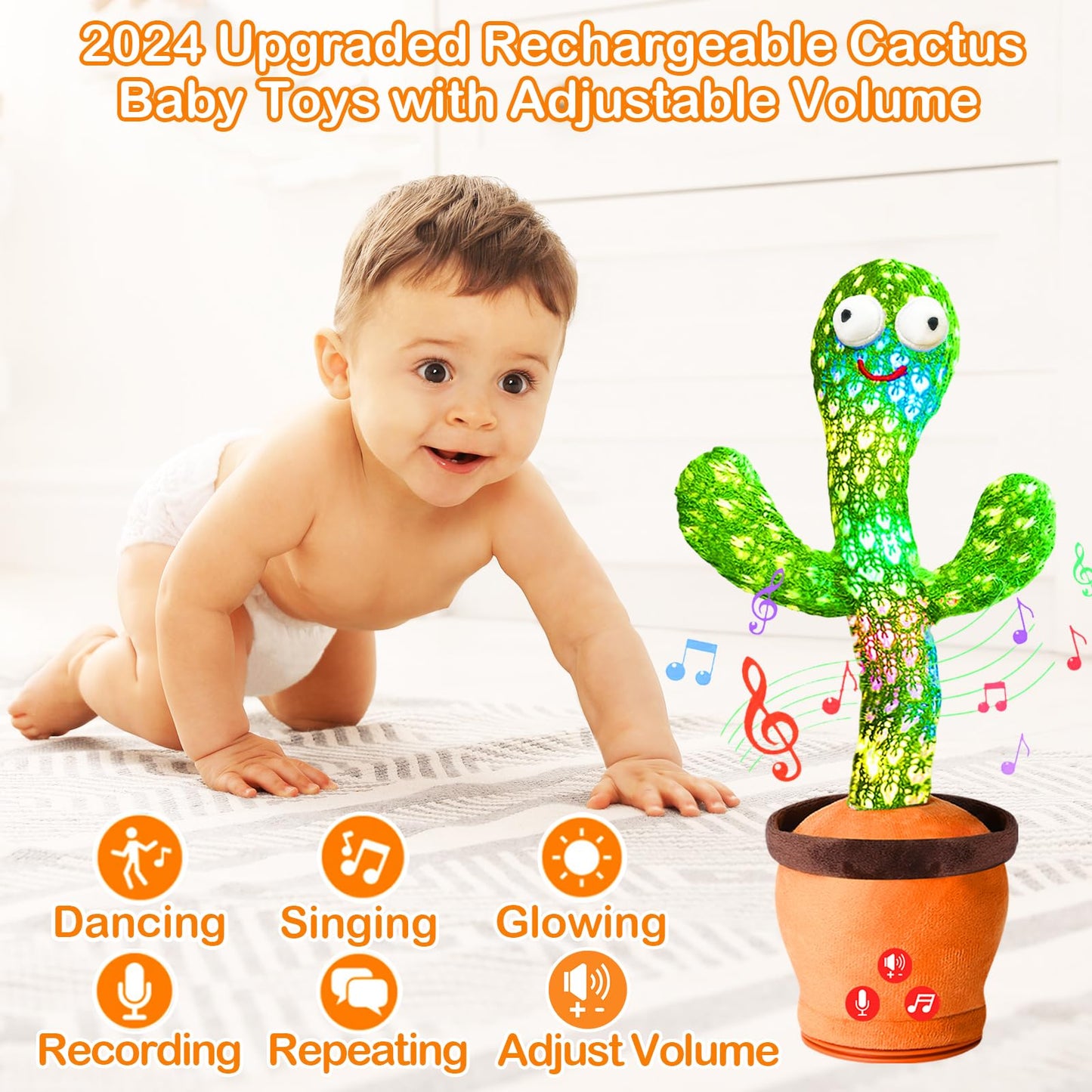 Rechargeable Dancing Talking Cactus Toy Mimics back, Singing Cactus Baby Toy, Educational Baby Toys 18 months+ w/ 51 English Songs, 1 Year Old Girl Gifts, Toys for Baby Boy, Toddler Infants