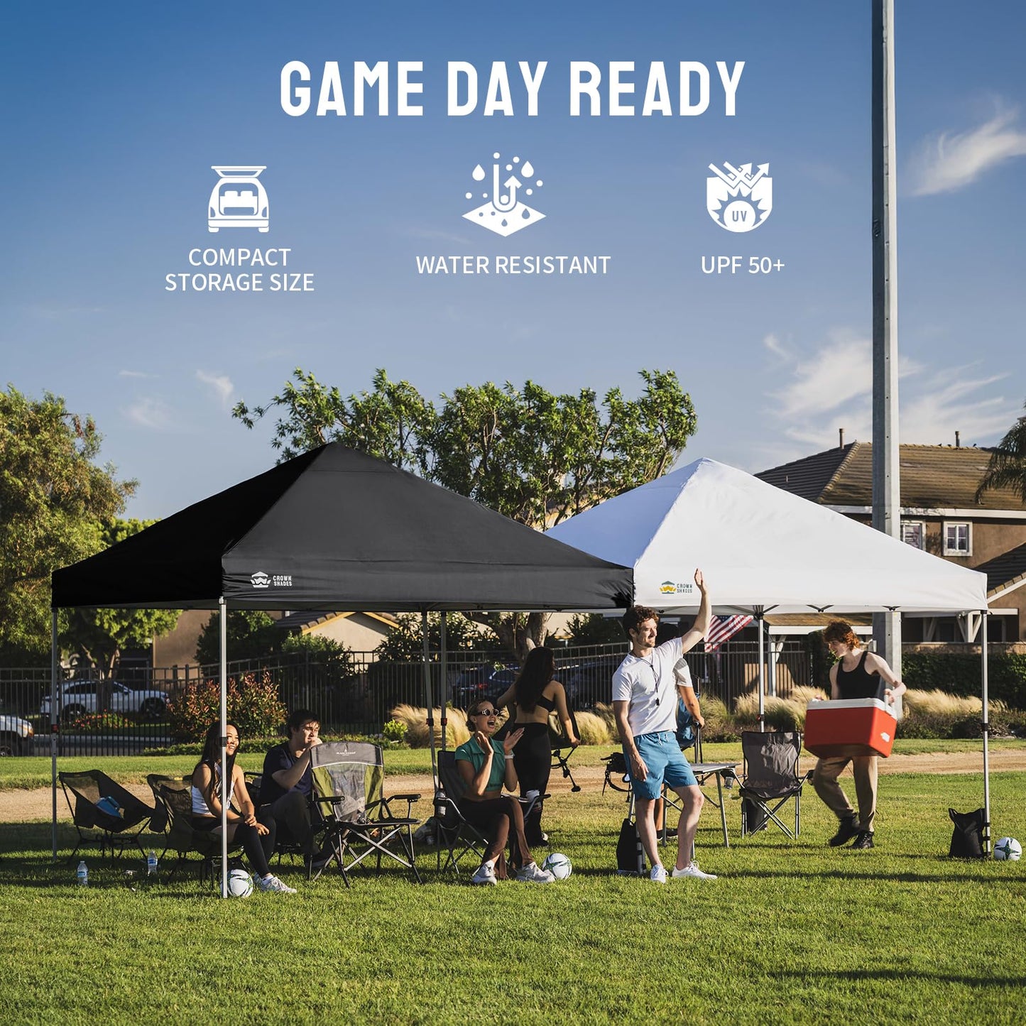 CROWN SHADES 8x8 Pop Up Canopy, Patented Center Lock One Push Instant Popup Outdoor Canopy Tent, Newly Designed Storage Bag, 8 Stakes, 4 Ropes, Silver-Coated Black