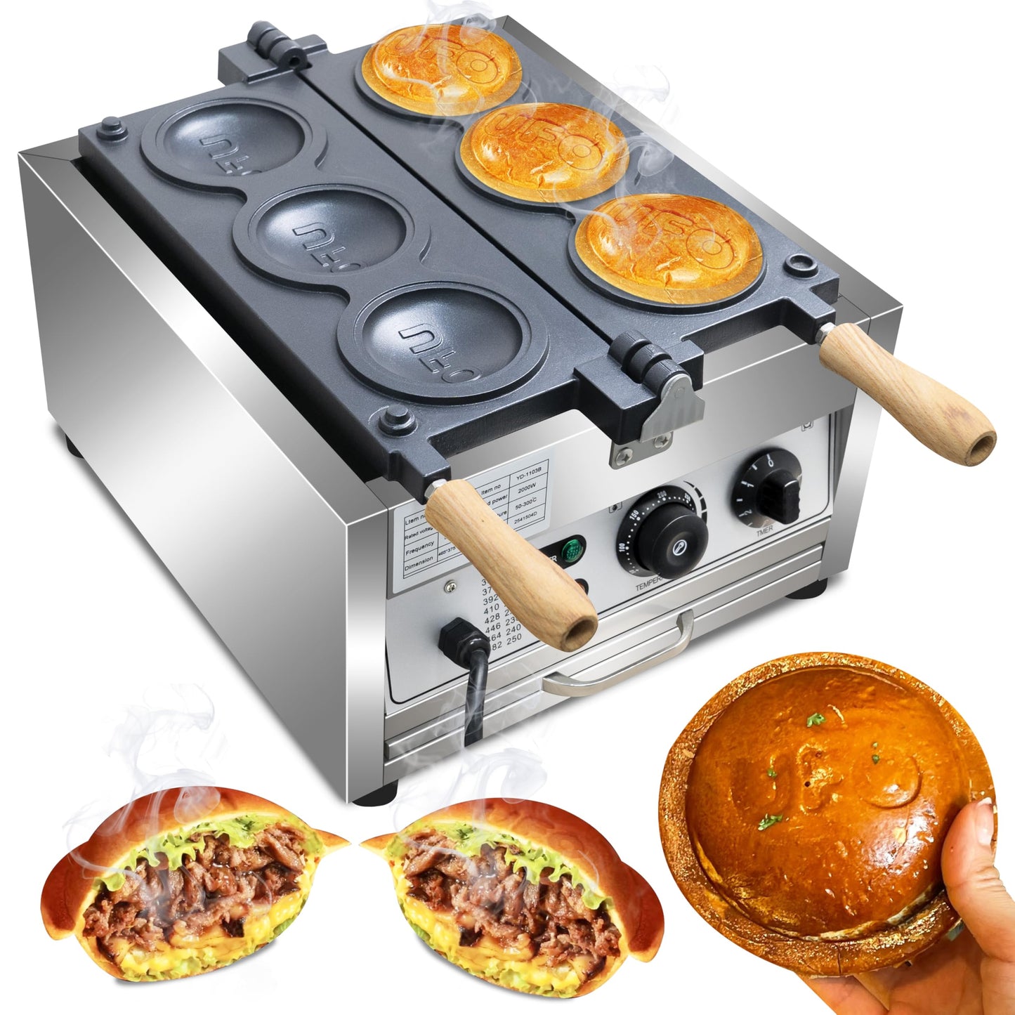 Ice Cream UFO Burger Maker 3pcs, Electric Burger Waffle Maker, rotary Hamburger sandwich machine Non-stick Panini press waffle machine 110V Gelato Panini Press machine for Home Kitchen Use Breakfast