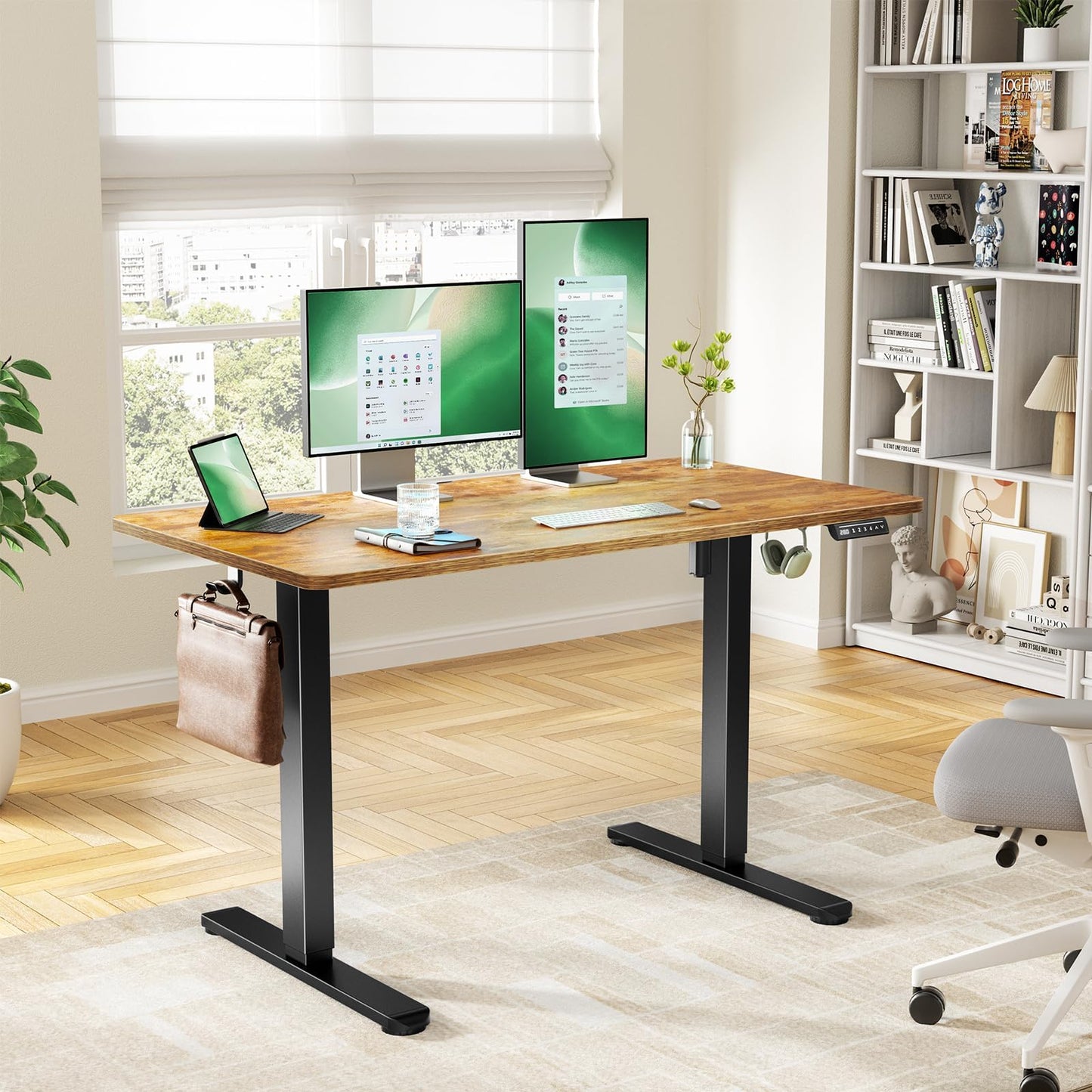 Marsail Electric Standing Desk with One-Piece Desktop,55 x 30 inch Height Adjustable Office Gaming Computer Desk with Deeper Tabletop, Home Office Stand up Desk with 4 Memory Presets, 2 Packages