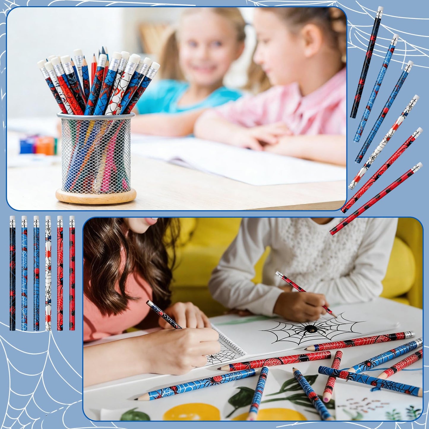 Resurhang 200 Pcs Wooden Pencil with Eraser for Kids Spider Pencils Bulk Novelty Kids Fun School Supplies Back to School Supplies for Kid Student Teacher Classroom Reward
