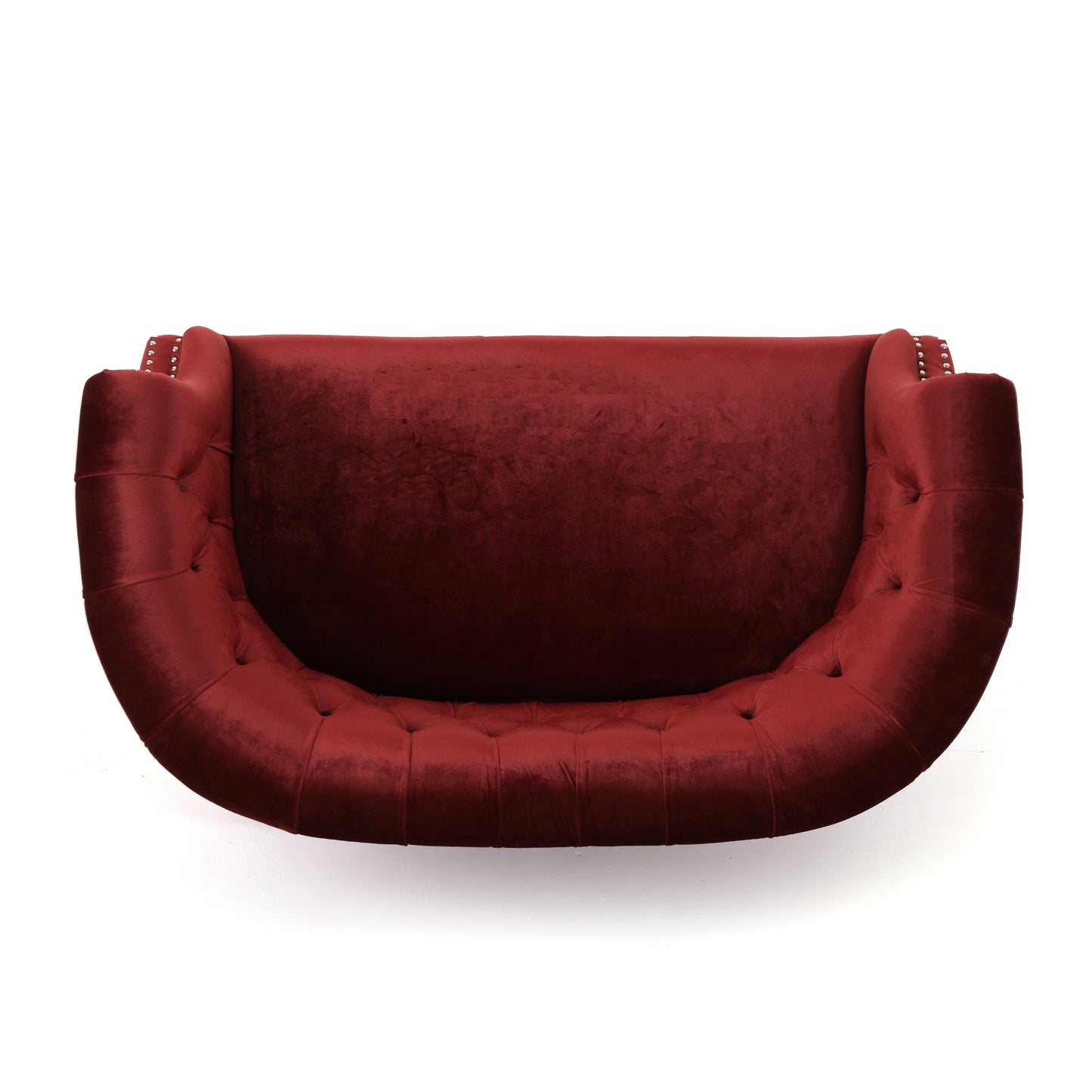 GDFStudio Melaina Tufted Chesterfield Velvet Loveseat with Scrolled Arms, Garnet and Dark Brown