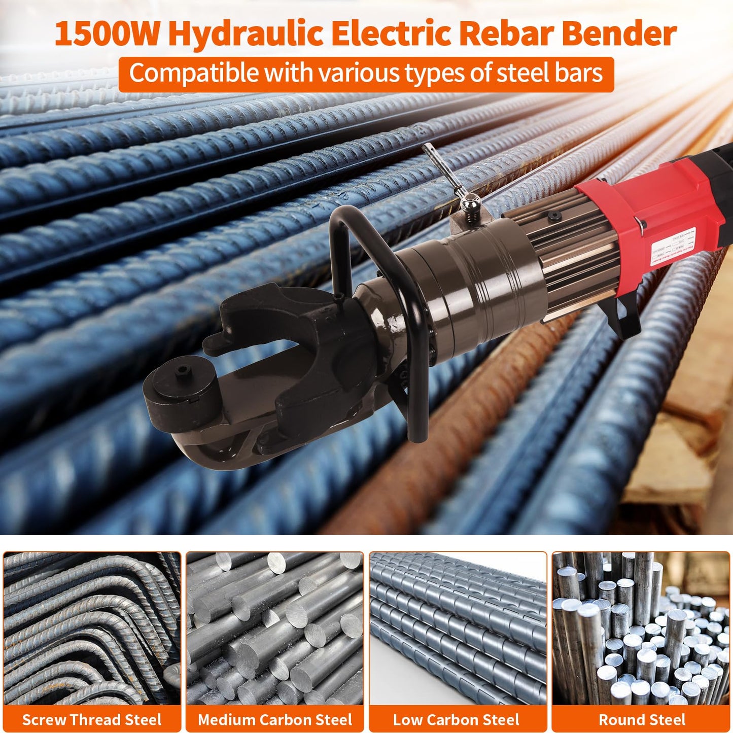 LFGUD 1.5KW Electric Rebar Bender 1 inch 25mm #8 Rebar Bending Machine Hydraulic Rebar Bender,0-90 Degrees Steel Bars Bending Angle,110V,with Portable Storage Box