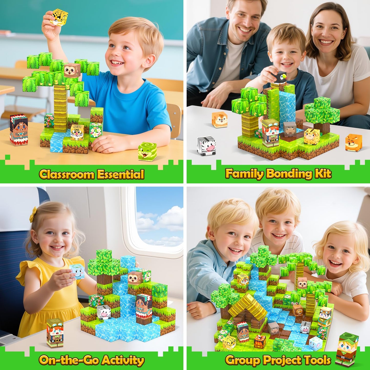 Gooidea 150 Magnetic Blocks Magnet Building Craft, STEM Constructions Toy, Sensory Stacking Cubes Kids Toys, Holiday Birthday Gifts for Boys Girls Age 4-6, 5-7, 4-8, 8-12 - Jungle Adventure Playset
