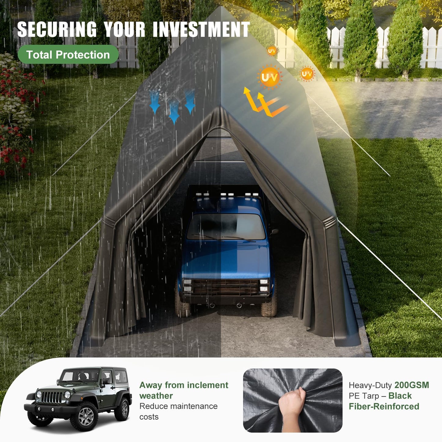 Portable Garage, 13 x 24 FT Heavy Duty RV Carport Canopy, Reinforced Steel A-Frame Truck Ports, Weatherproof All-Cover Outdoor Metal Garage Car Shelter, Superior Resistance to Tearing and Weathering