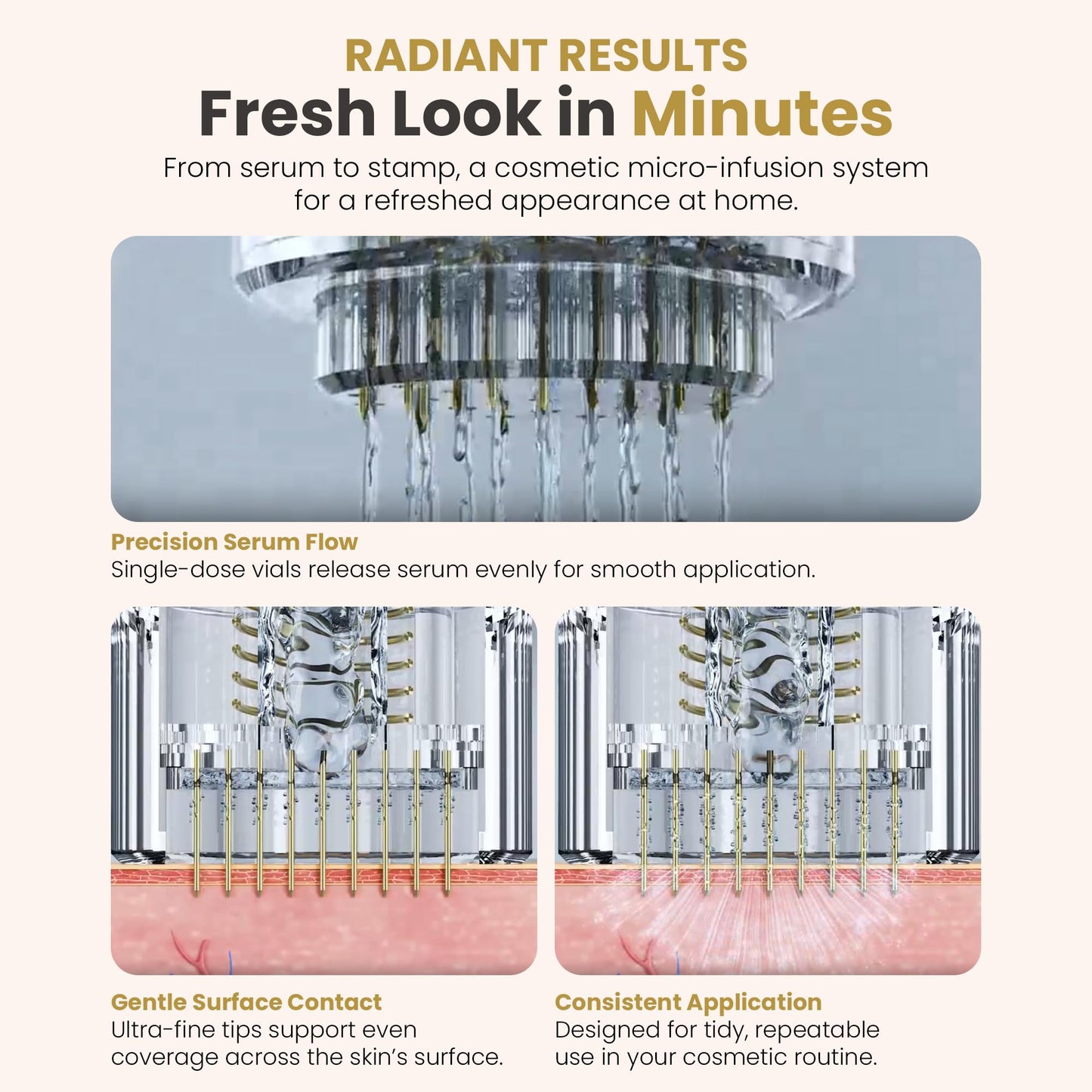 Mon Lumiere Micro Infusion System for Face – Gold Spring-Loaded Facial Stamp with PDRN & Peptides – At-Home Skincare Kit for Glow, Smoother-Looking Skin & Visible Radiance – 12 Single-Dose Serums
