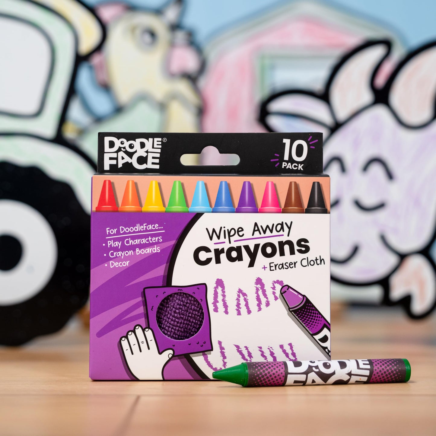 DoodleFace Farm Companion Toy Set for Kids: Color, Play, Wipe Away with Crayons and Eraser. Educational Reusable Coloring Toy with Barn, Goat, Rooster, Tractor.