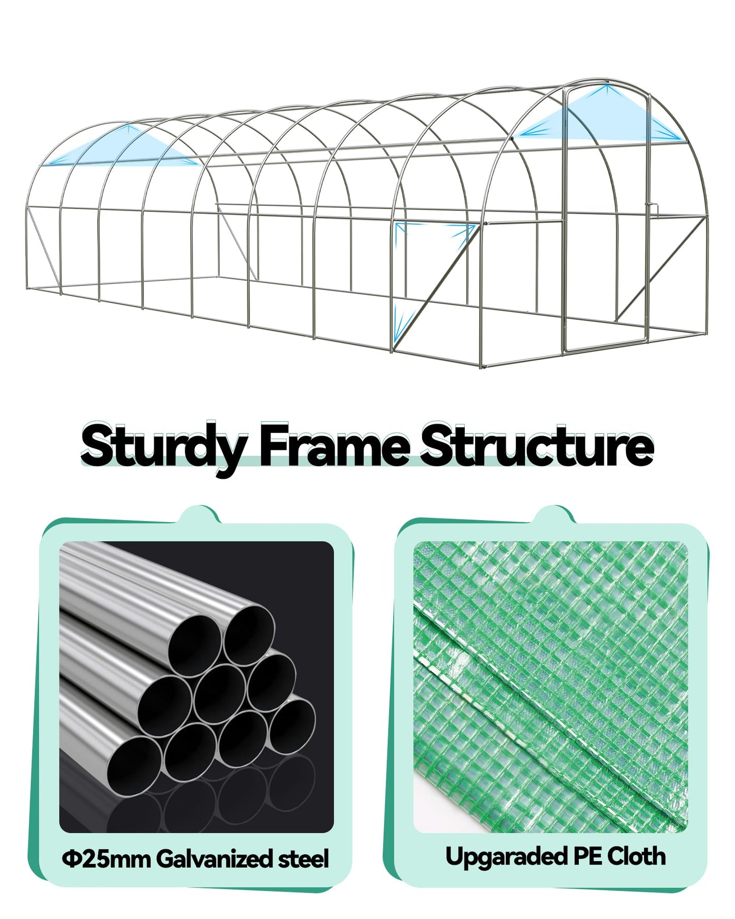GarveeLife Walk-in Greenhouse Tunnel 28x10x7.5 ft,Galvanized Steel Tunnel Greenhouse with Doors and Windows,Garden Hot House for Home Gardening Seed Germination