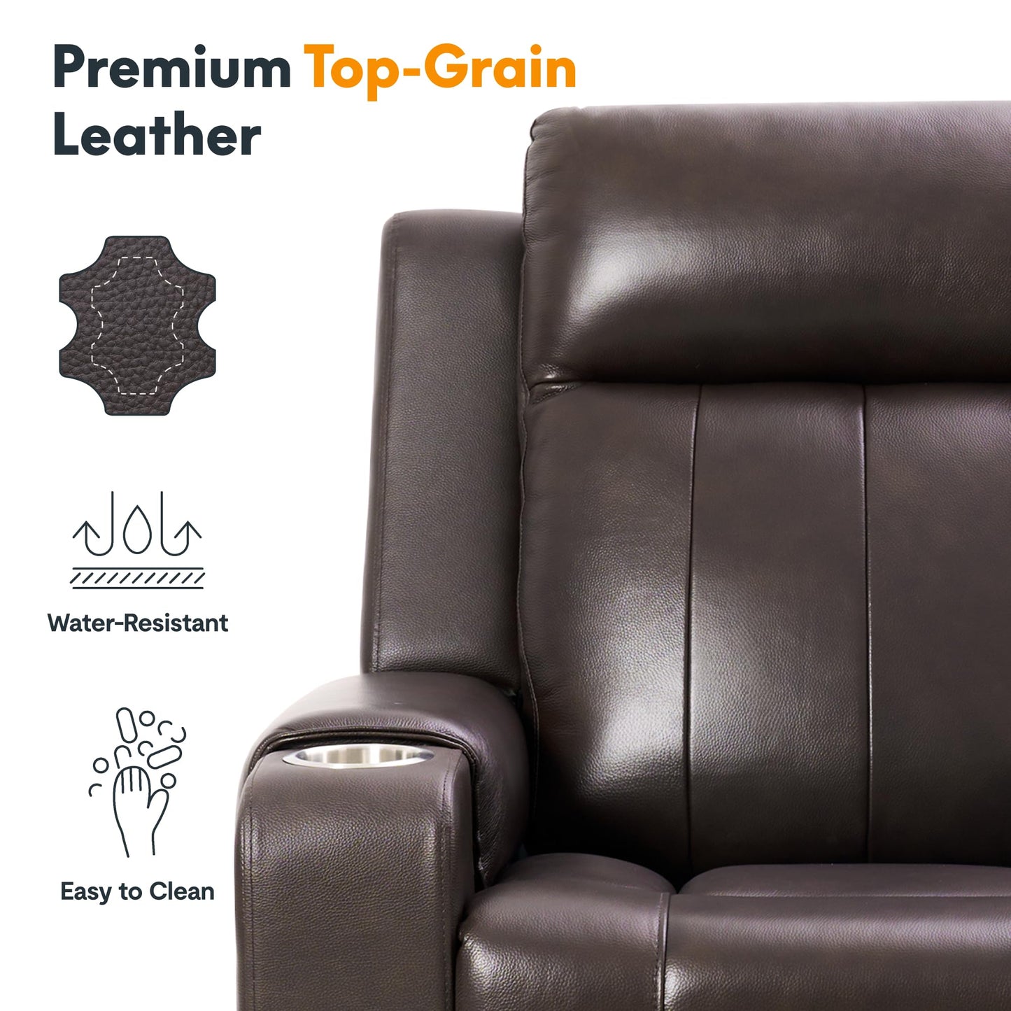 FLEXISPOT Truffle Genuine Leather Power Recliner w/ 1.2" Wall-Hugger Clearance, Electric Zero-Wall RV Recliner w/Adjustable Headrest, Massage & Heat, Home Theater Sofa, FSC-Certified, Chocolate