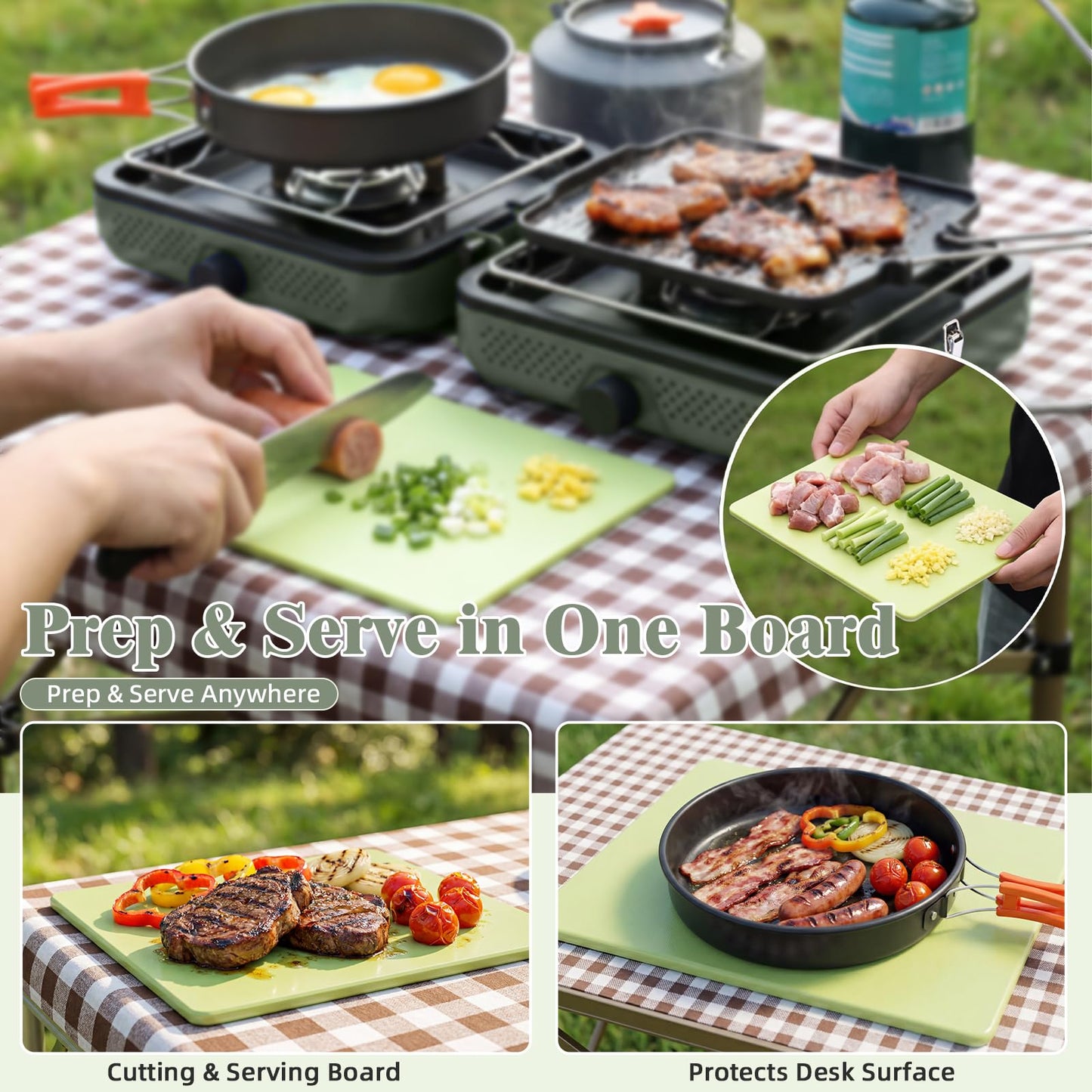 Hisencn Camping Stove,2 Burner Propane Camping Stove with Cookware Set,30,000 BTU Foldable Portable Gas Stove with Carry Bag,Outdoor Cooking Stove for Camping Gear,RV Essentials & Emergency,Green