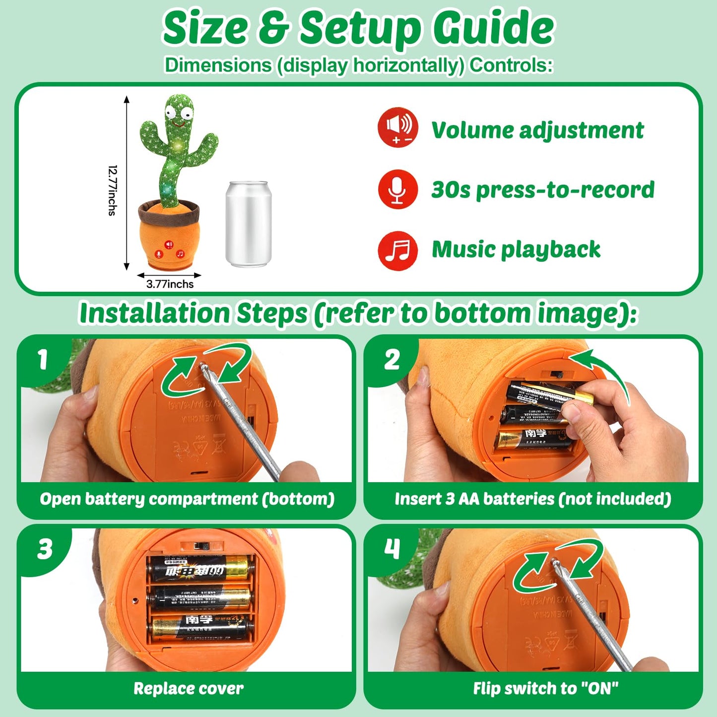 Baby Toys Dancing Talking Cactus for Toddlers, Interactive Boys Girls Funny Gifts for Infants 6-18 Months, Volume Adjustable, Mimicking Singing Repeating Recording Light Up Toy with English Songs
