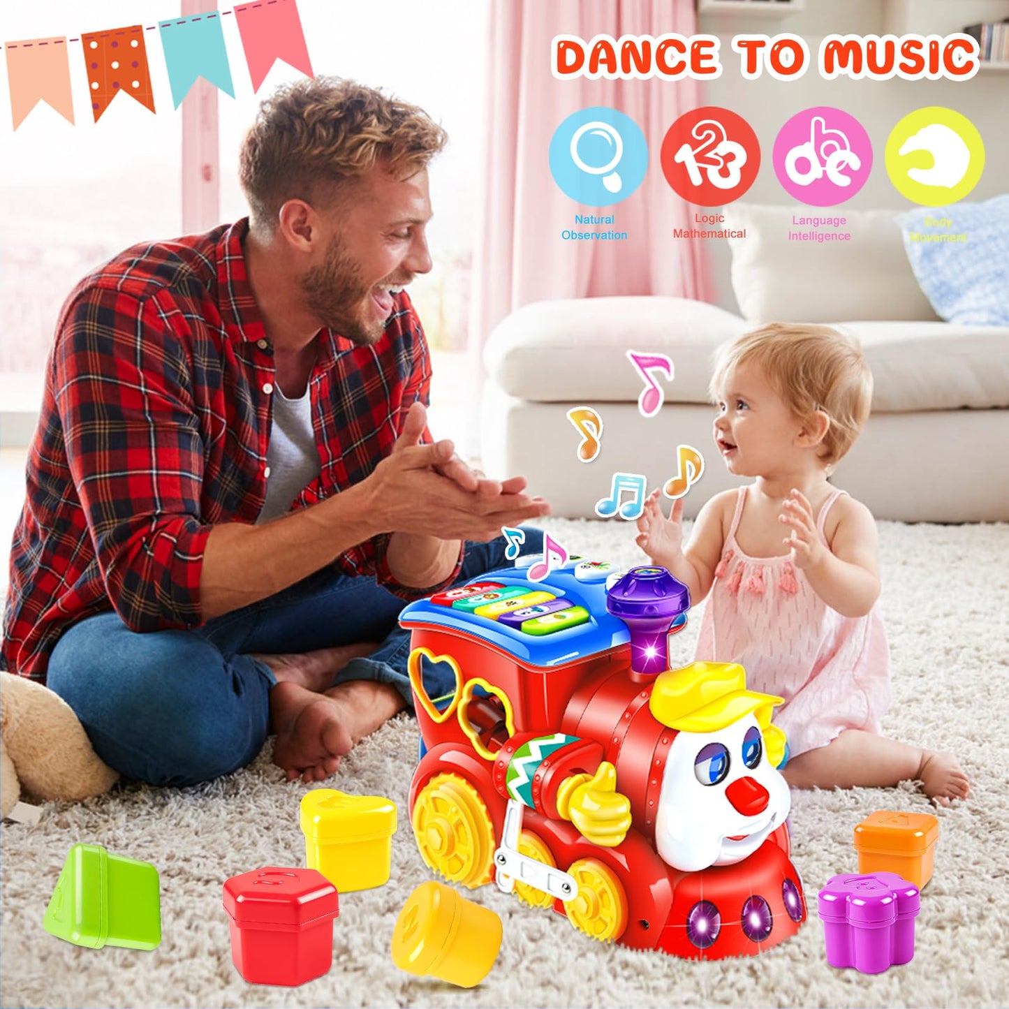 Baby Toys for 1 Year Old Boy Girl Gift Musical Train Baby Toys 6-12 12-18 Months,Early Educational Learning Montessori Kids Toys with Blocks/Light Toddler Christmas Birthday Gifts for 1 2 3 Year Old
