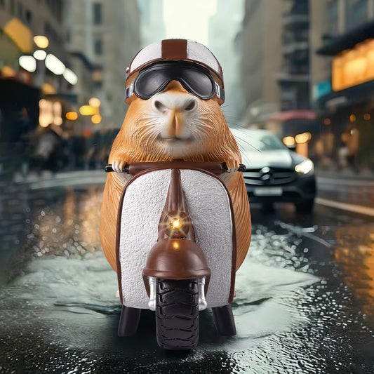 Capybara Solar Outdoor Figurine Light, Capybara Riding Motorcycle Garden Statue with LED Headlight, Waterproof Solar Powered Lawn Decor for Yard Patio Porch, 8.6” x 4.7” x 9.4”