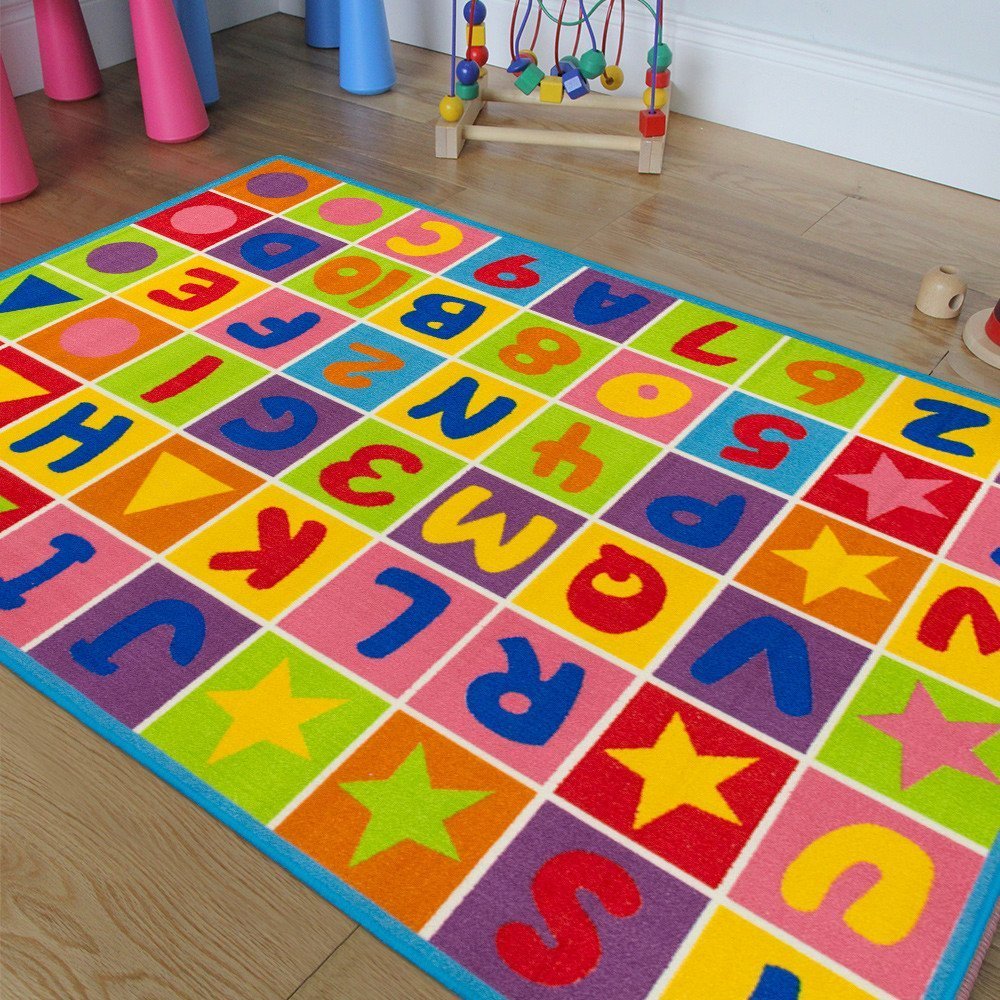 Kids/Baby Room/Daycare/Classroom/Playroom Area Rug Letters Numbers Fun Educational Shapes Non-Slip Back Bright Colorful Vibrant Colors (8 Feet X 10 Feet)