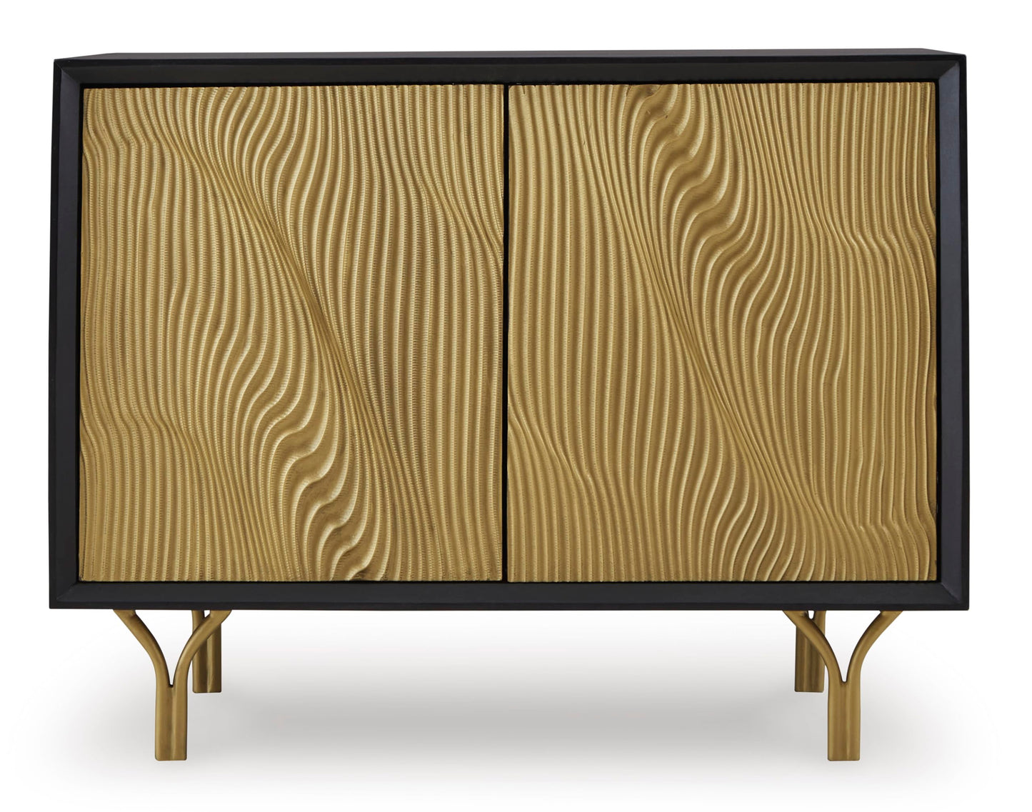 Signature Design by Ashley Tayner Contemporary Accent Cabinet with 2 Doors and 1 Shelf, Black & Metallic