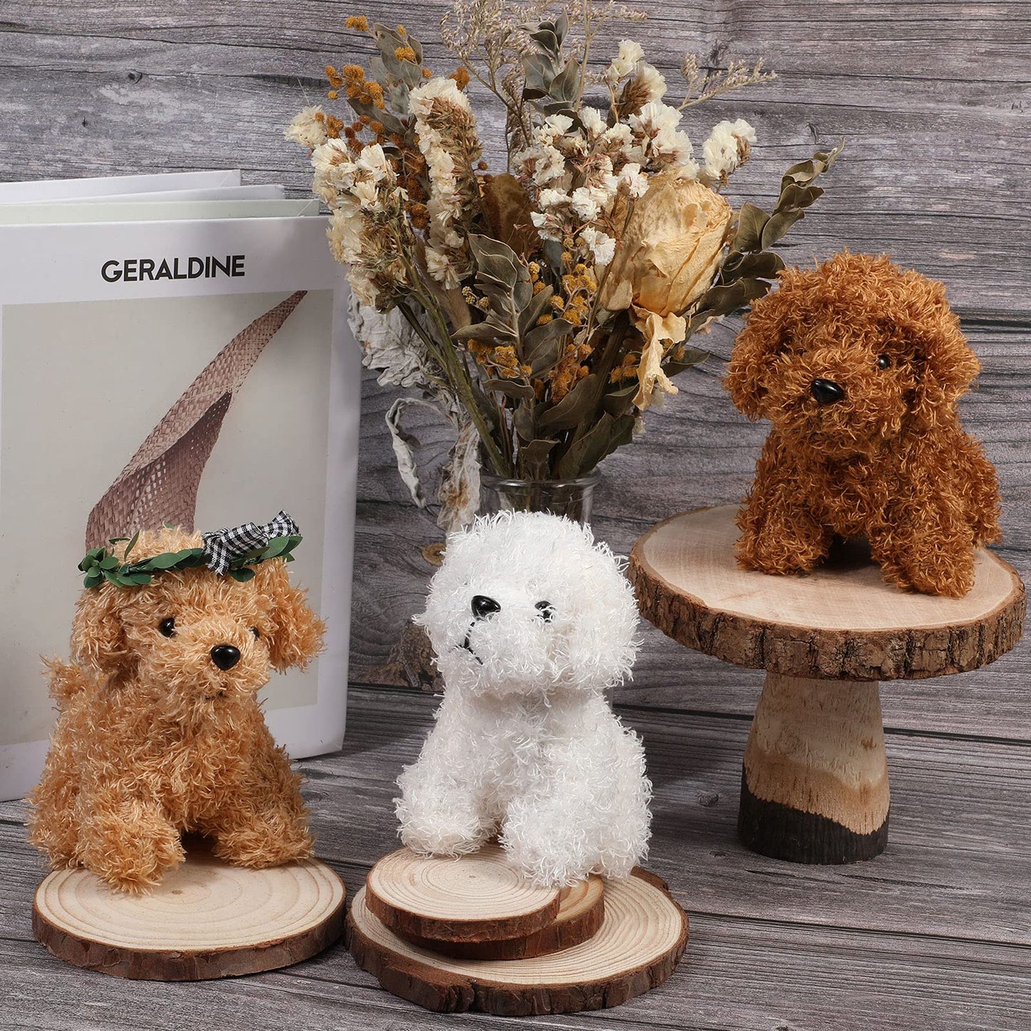 Sumind 9 Pcs 4" 5" Mini Plush Stuffed Dog Party Favor Small Puppy Stuffed Animal Bulk Soft Toy Doll Cute for Kids Graduation School Gift Baby Shower Birthday Adopt Party(Curly Puppy)