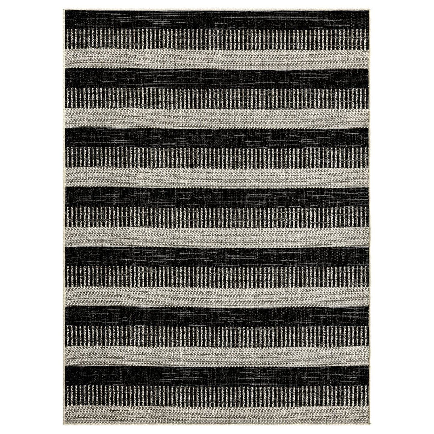 Nicole Miller New York Patio Country Charlotte Modern Stripe Indoor/Outdoor Area Rug, Black/Grey, 5'2"x7'2"