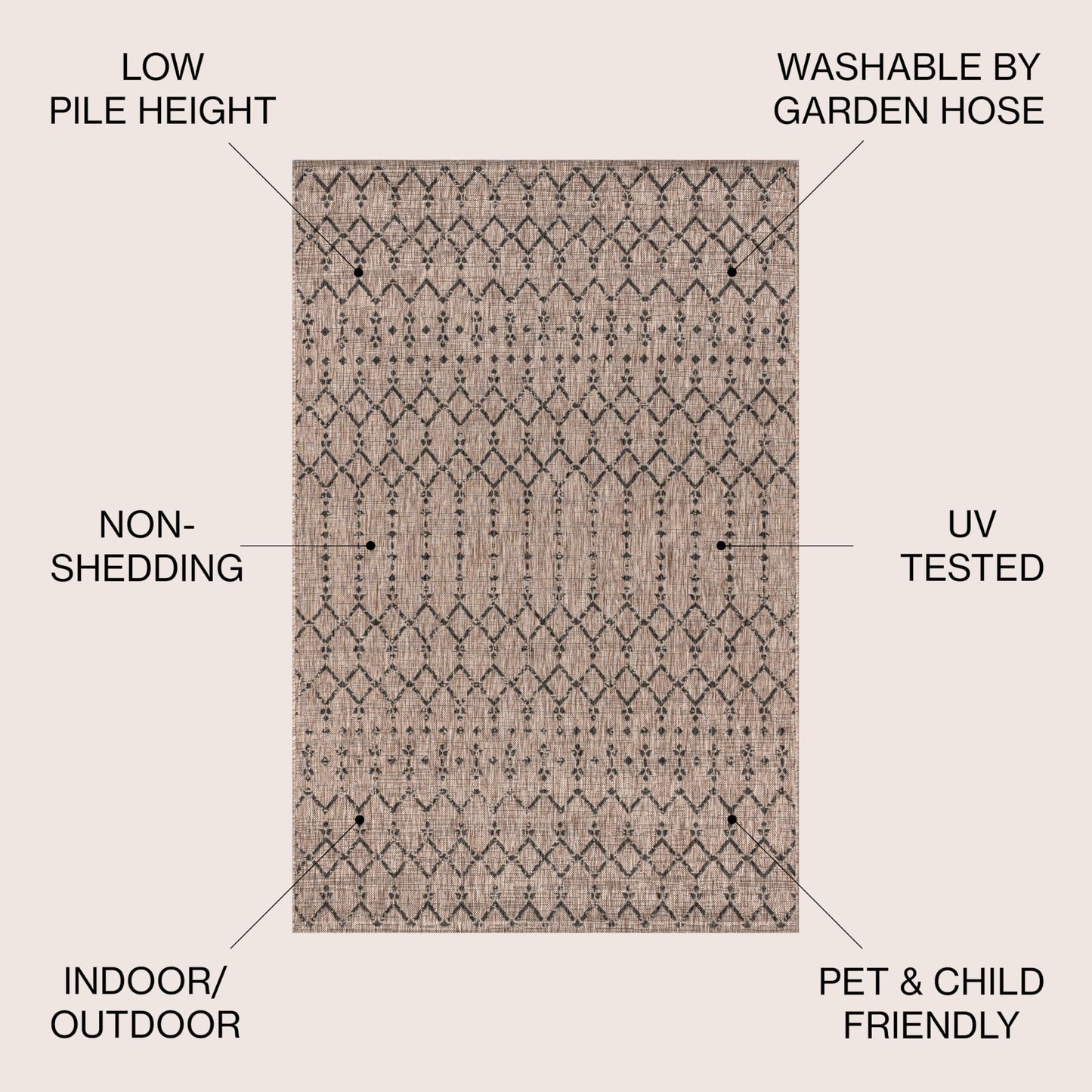 JONATHAN Y Moroccan Geometric Indoor Outdoor Area Rug 8X10 Natural/Black, Ourika Textured Weave for Backyard, Patio, Porch, Easy-Cleaning, High Traffic, Pet-Friendly, Non-Shedding (SMB108D-8)