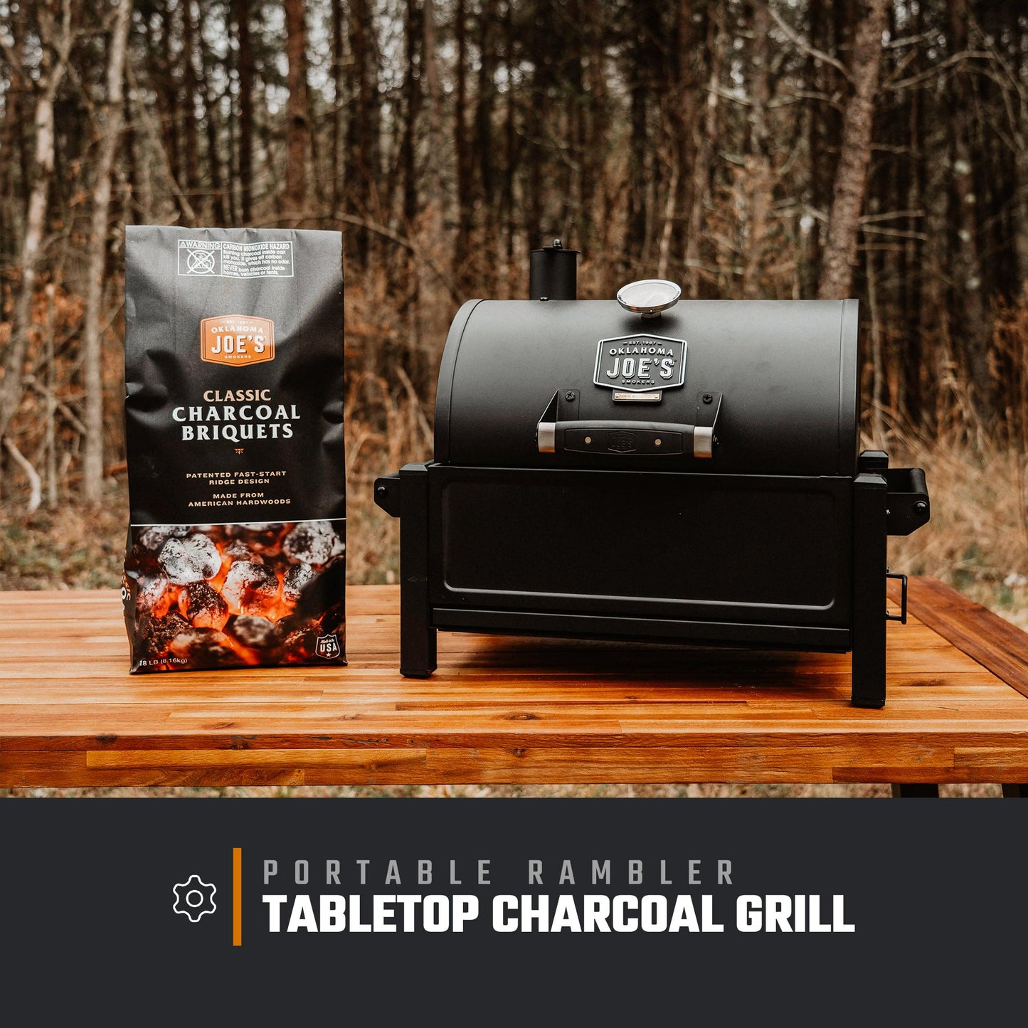 Oklahoma Joe's® Rambler Portable Charcoal Grill with 218 sq. in. Cooking Area, Portable Grill, Black