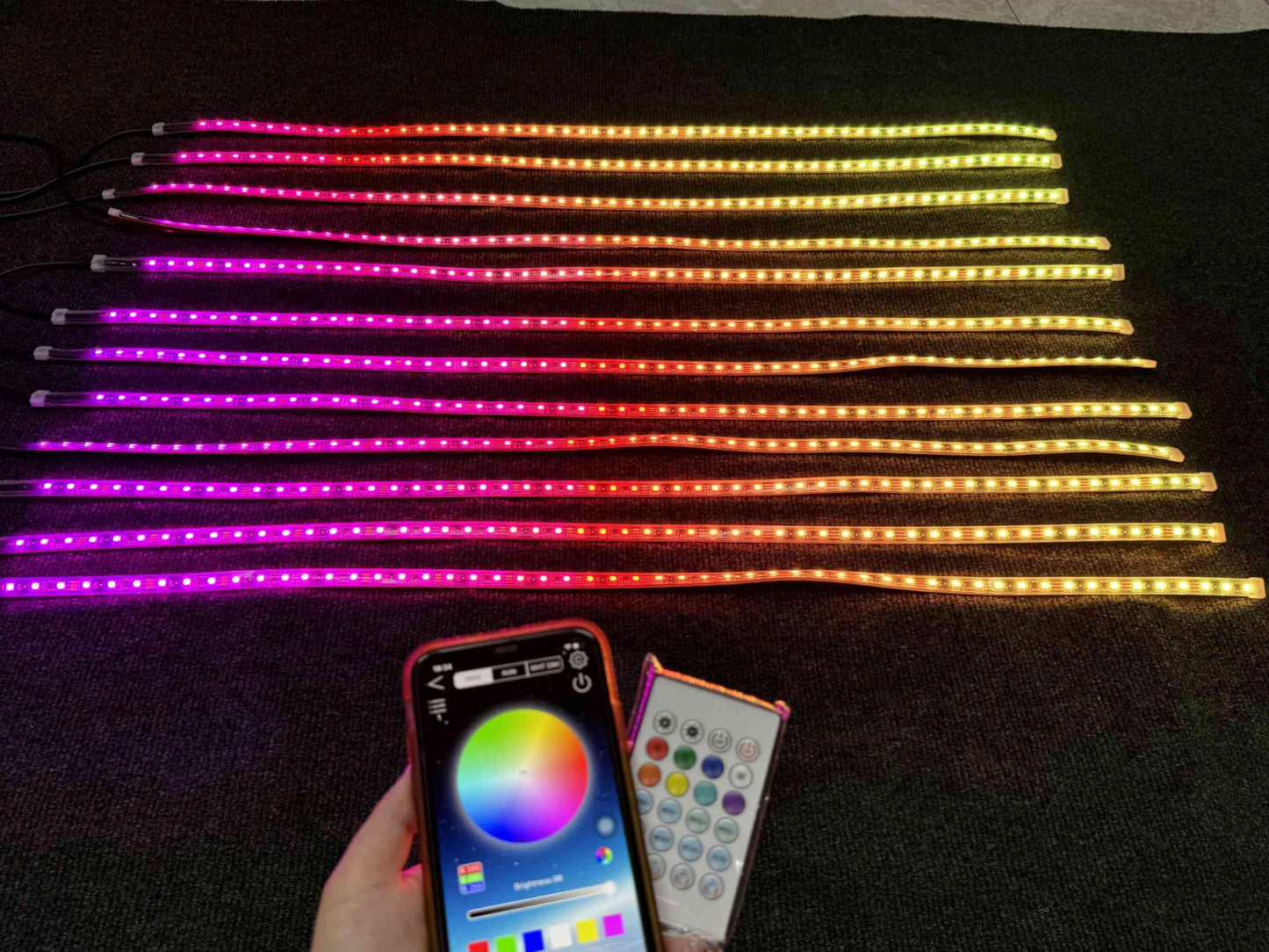 FIJVKNXY 12PCS 4FT IP68 Single Row RGB Dream Chasing Flowing Addressable LED Light Strips - APP/Remote, for Polaris Slingshot/Golf Cart/Ryker/Spyder/Bike/Cycle, Polaris Slingshot Lights