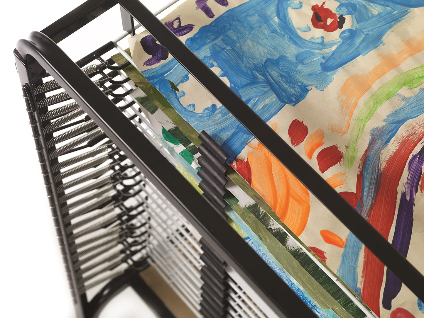 Copernicus Wide 20-Shelf Spring-Loaded Rolling Art Drying Rack for Classrooms and Art Studios, White/Black