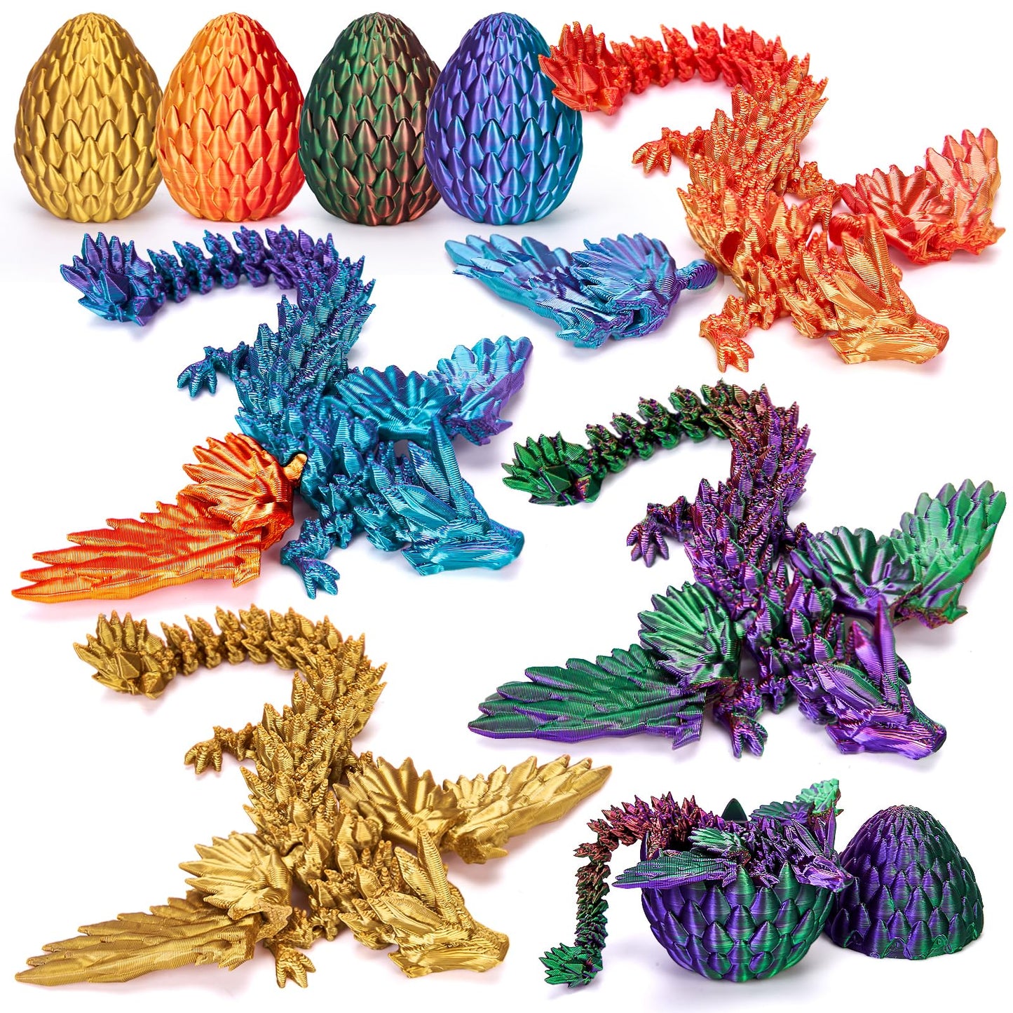 TBOLINE 4PCS 3D Printed Dragon with Wings and Egg, Surprise Egg with Flying Dragon Inside, Small 3D Printer Dinosaur Eggs Party Favors Toy Classroom Prizes Girls for Kids Gifts 5-7 8-12