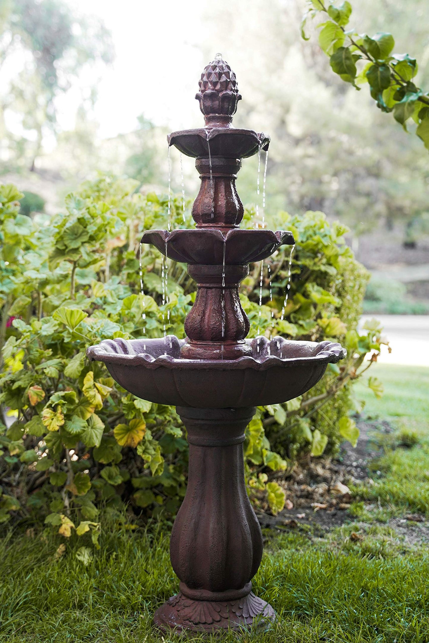 XBrand 3-Tier Freestanding Waterfall Fountain w/Pump & Pineapple Top, 51 Inch Tall, Brown, Large Outdoor Garden Fountain, Ideal for Garden, Porch, and Lawn