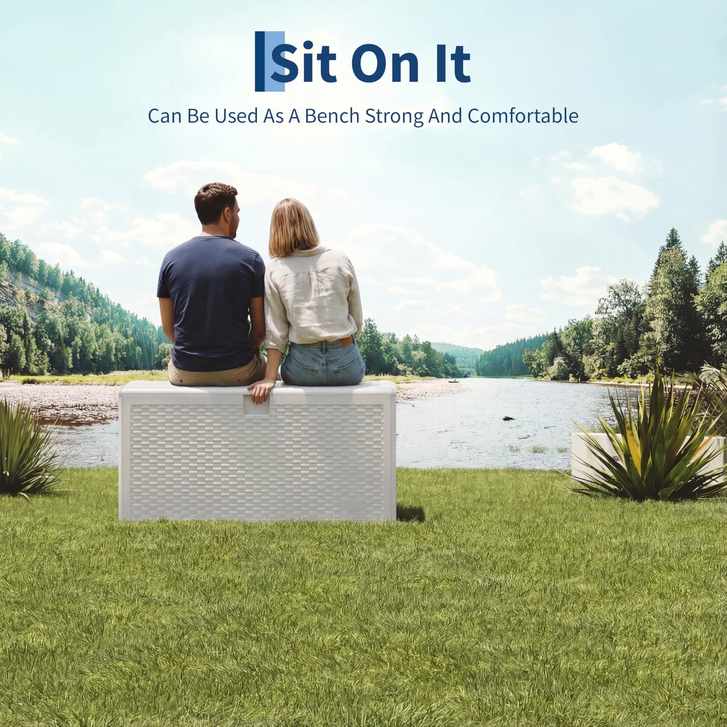 CABIHOME Outdoor Storage Box 99 Gallon Waterproof Large Resin Deck Box Indoor Outdoor Lockable Storage Container for Patio Furniture Cushions Garden Tools, Pool Garden, 99 Gallon, White