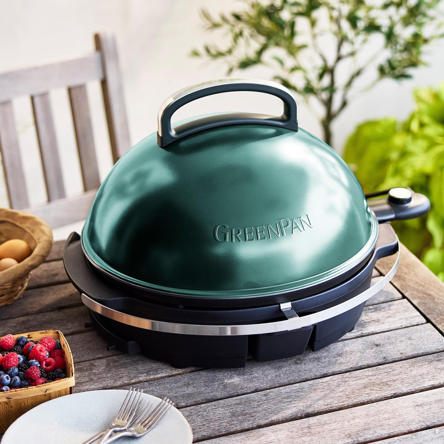 GreenPan 2-in-1 Portable Indoor/Outdoor Electric Grill & Griddle, Forest Green