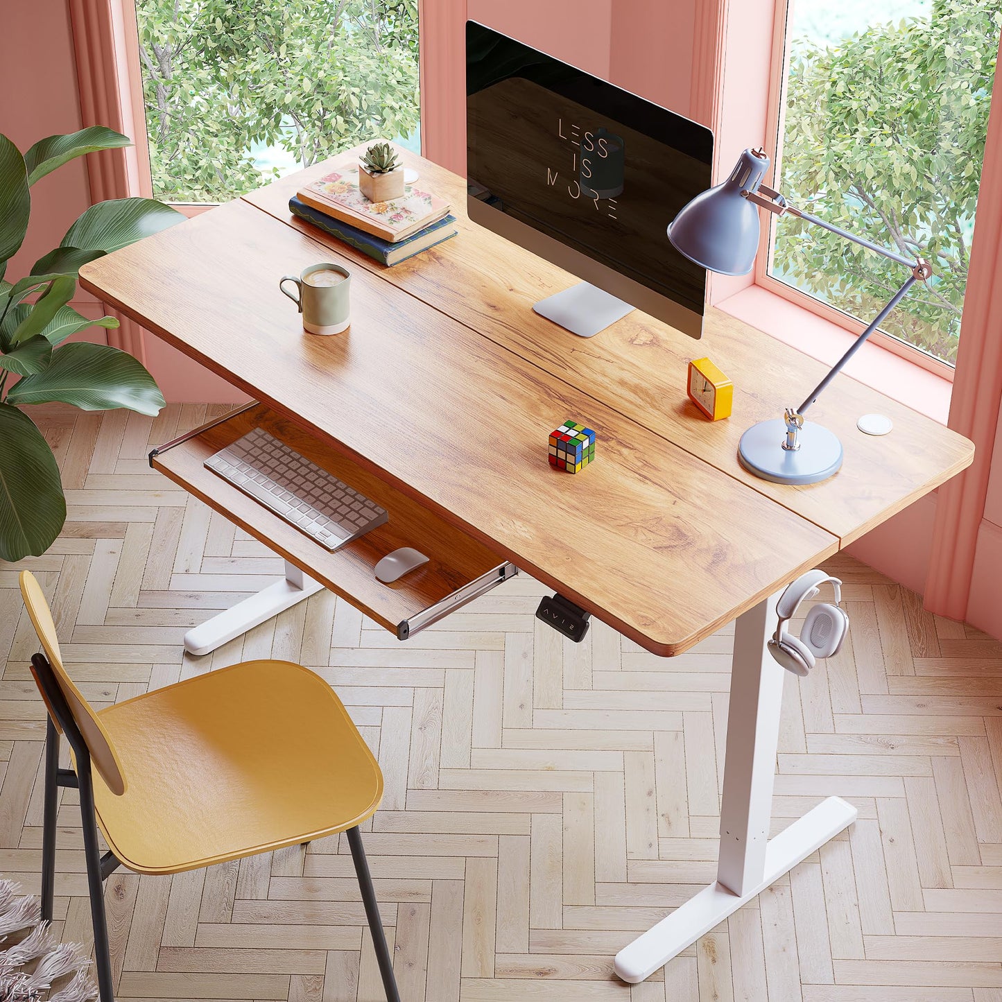 FEZIBO Standing Desk with Keyboard Tray, 40 x 24 Inch Adjustable Height Sit Stand Desk with Memory Presets for Home Office, Ergonomic Computer Workstation, Light Rustic