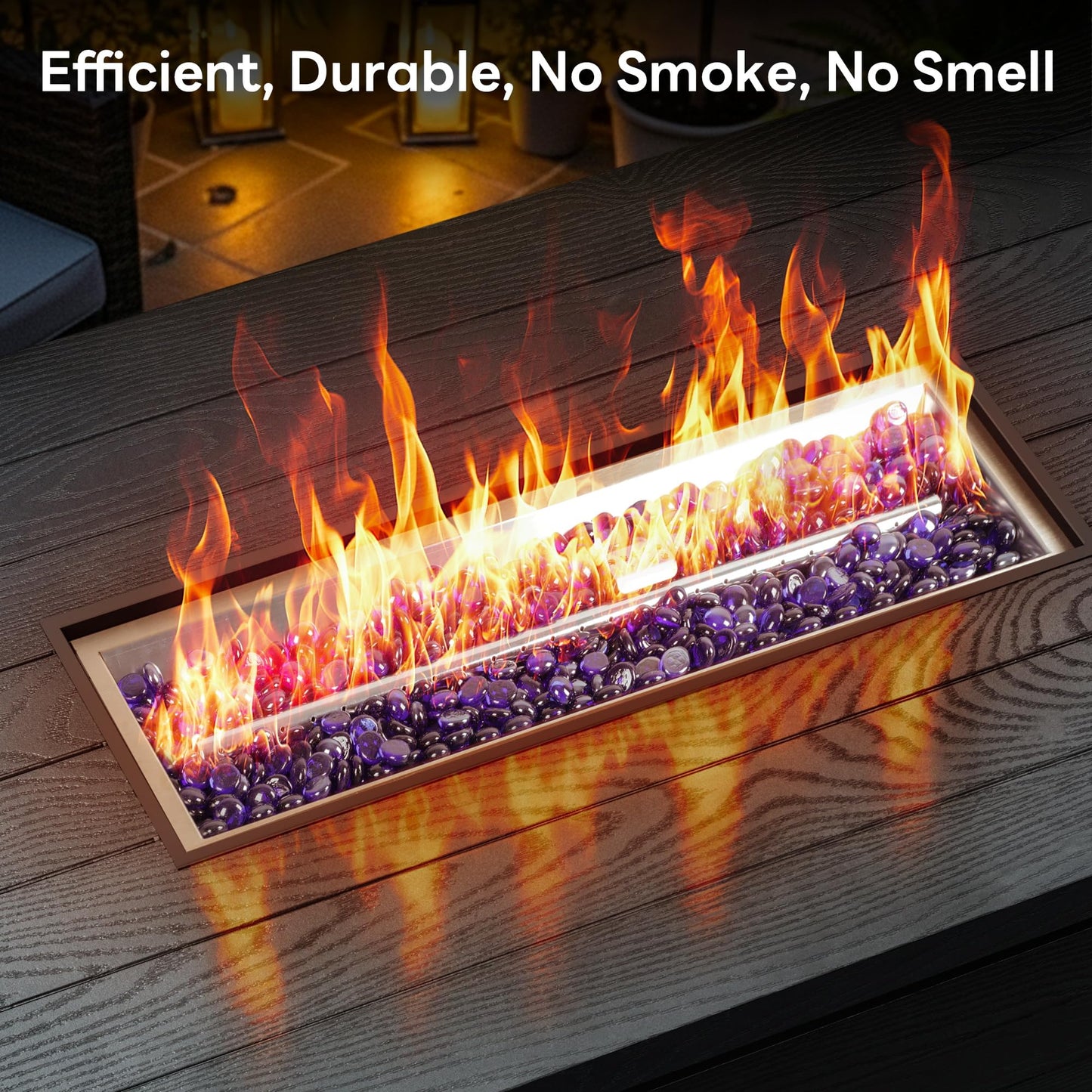 50” Outdoor Propane Fire Pit Table, 50,000 BTU Rectangular Gas Fire Pit with Lid & Blue Crystal Stones, Steel Tabletop, Adjustable Flame, 4-in-1 FirePit Table for Patio, Backyard, Outdoor Gatherings